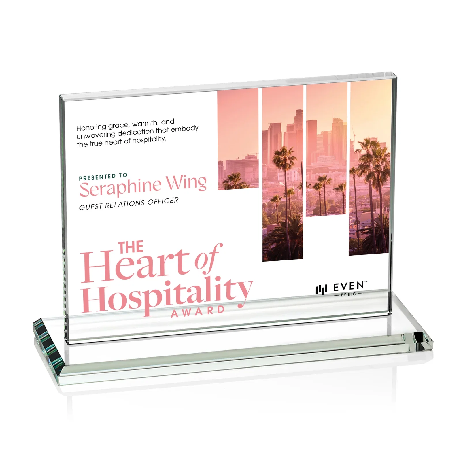 Customized Starfire Crystal Rectangle Award On An Ebony Base for employee recognition