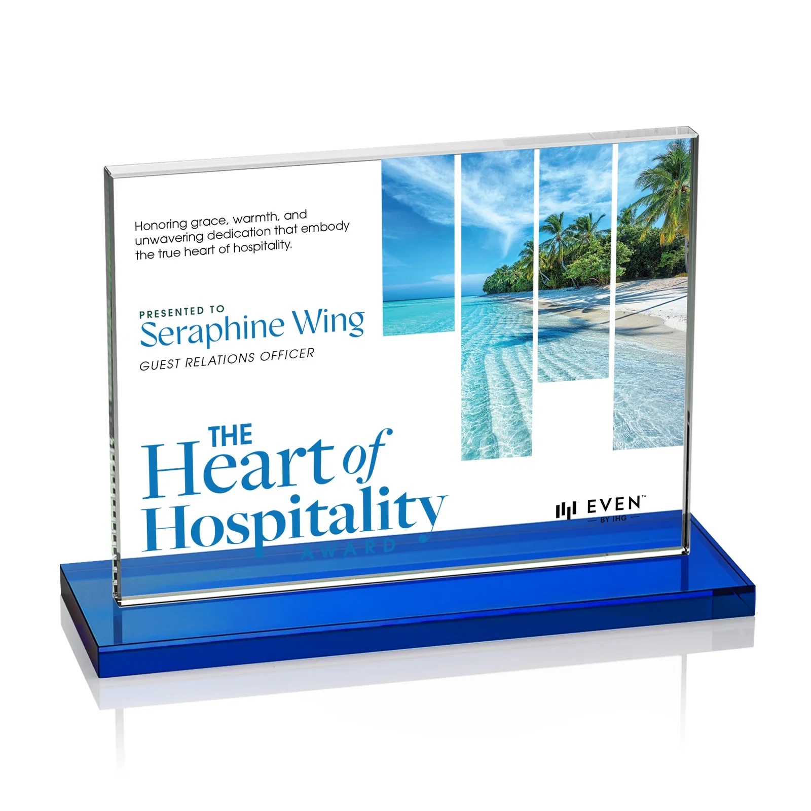 Custom Starfire Crystal Rectangle Award On An Ebony Base, with your logo for employee recognition