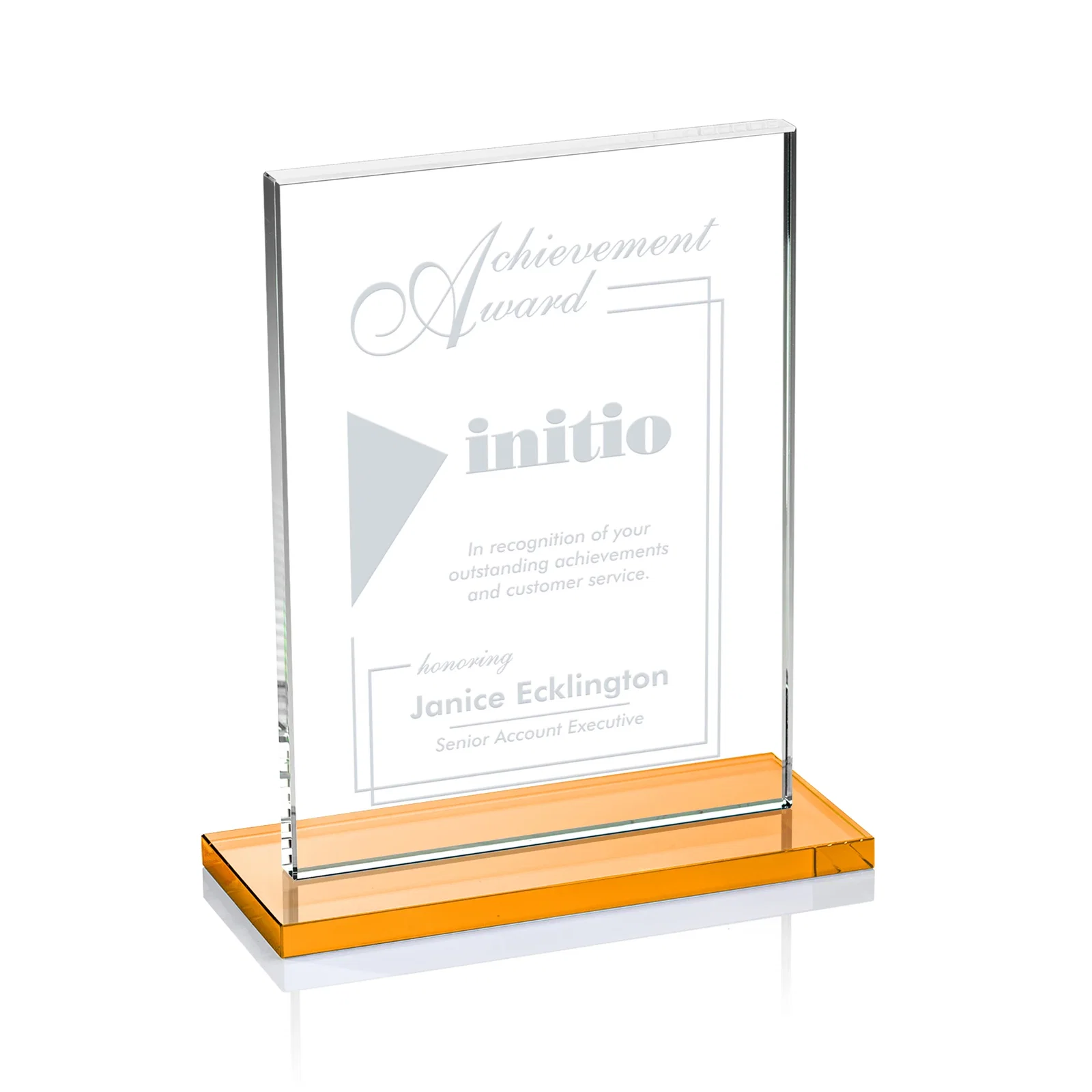 Custom Jade Crystal Rectangle Award On A Jade Base, Vertical Or Horizontal for dealer and partner awards