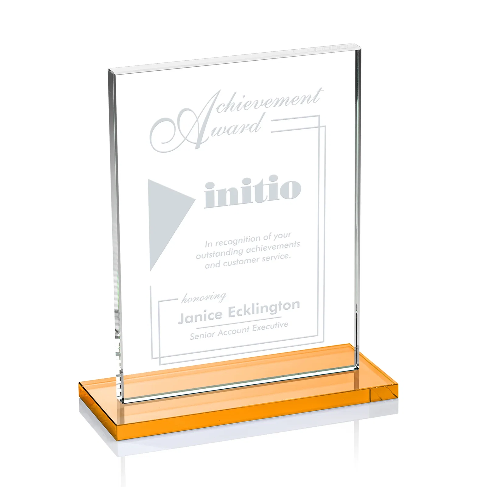 Personalized Jade Crystal Rectangle Award On A Jade Base, Vertical Or Horizontal for employee recognition