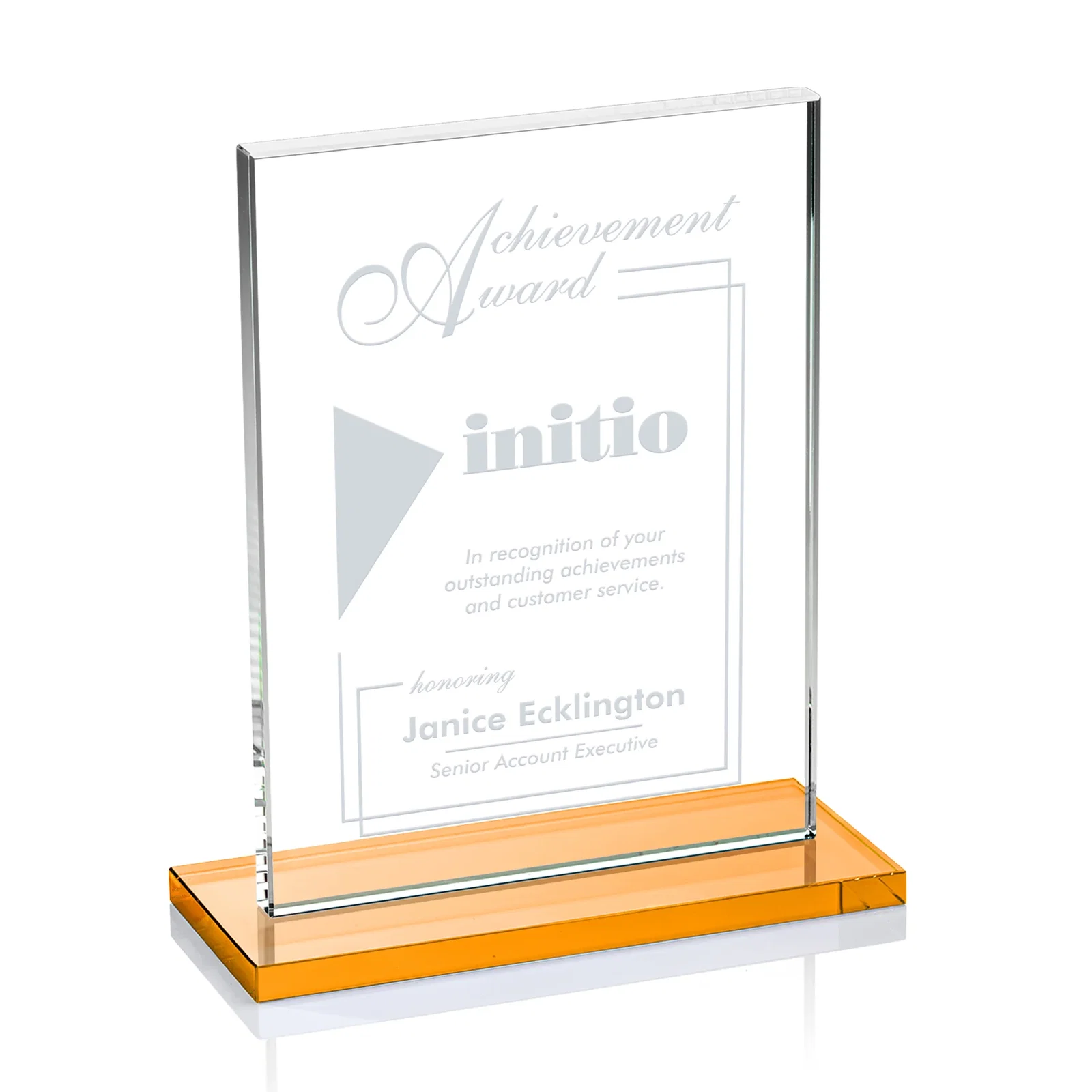 Personalized Jade Crystal Rectangle Award On A Jade Base, Vertical Or Horizontal for corporate award ceremonies