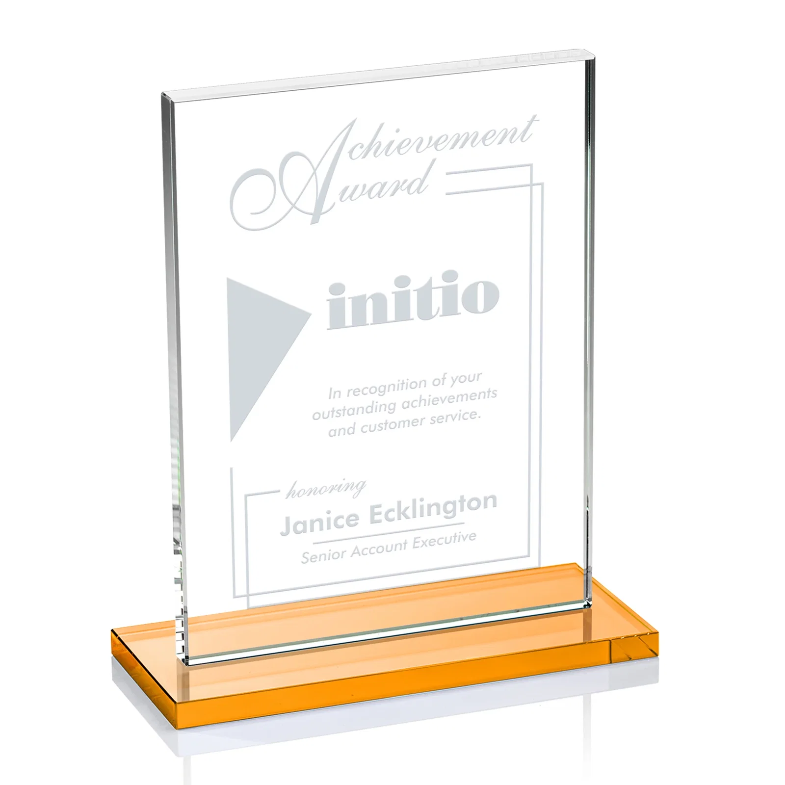 Personalized Jade Crystal Rectangle Award On A Jade Base, Vertical Or Horizontal for service anniversary gifts
