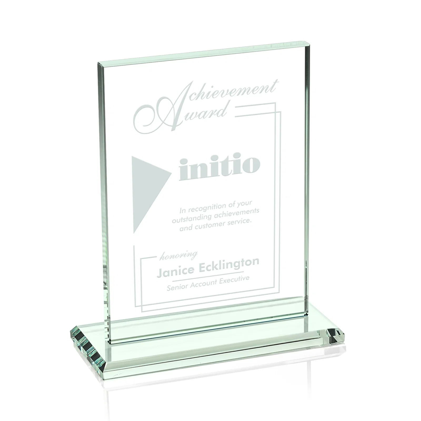 Custom Jade Crystal Rectangle Award On A Jade Base, Vertical Or Horizontal for corporate award ceremonies