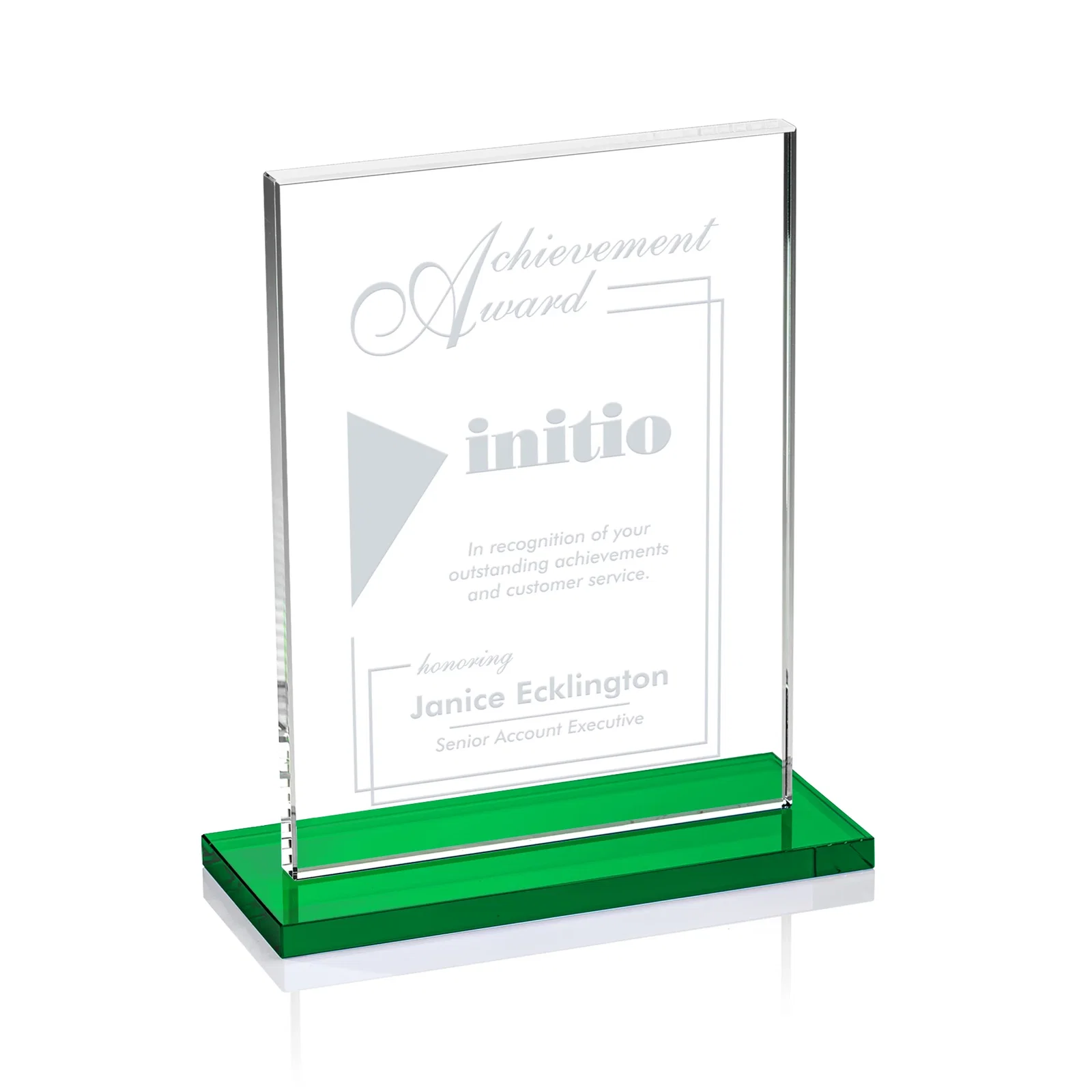 Personalized Jade Crystal Rectangle Award On A Jade Base, Vertical Or Horizontal for safety achievement programs