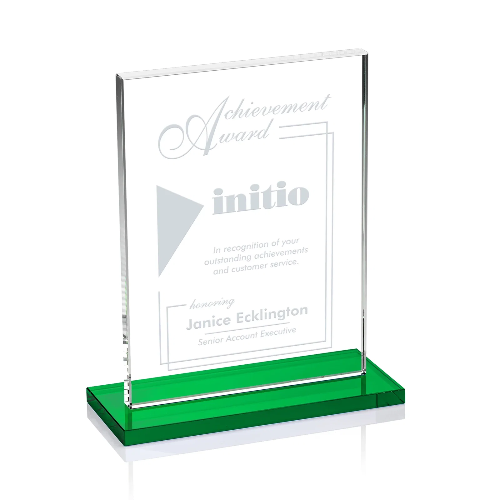 Personalized Jade Crystal Rectangle Award On A Jade Base, Vertical Or Horizontal for volunteer appreciation