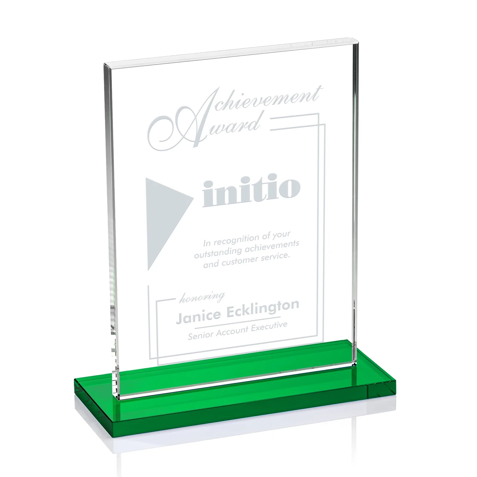 Personalized Jade Crystal Rectangle Award On A Jade Base, Vertical Or Horizontal for company anniversary events