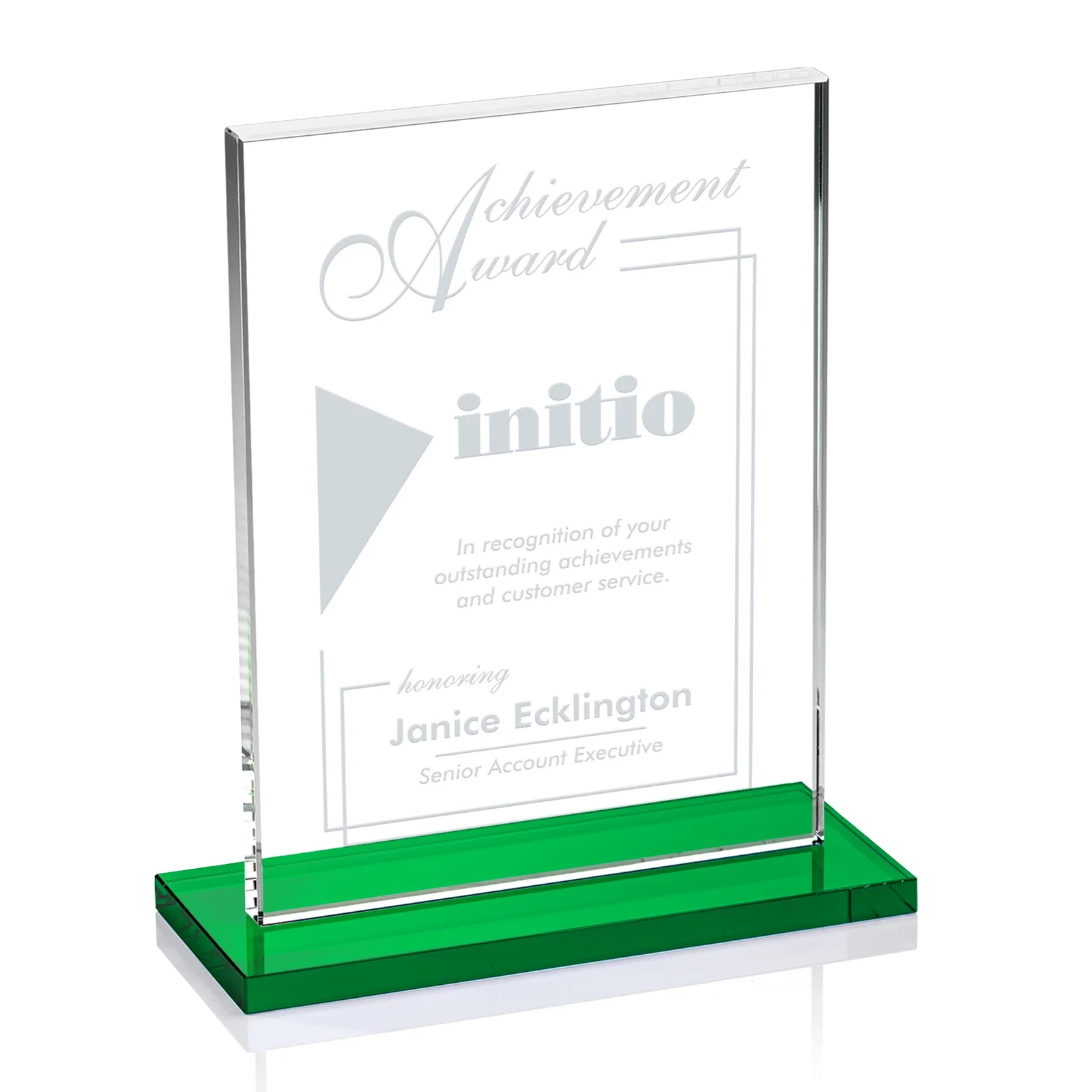 Promotional Jade Crystal Rectangle Award On A Jade Base, Vertical Or Horizontal for employee recognition
