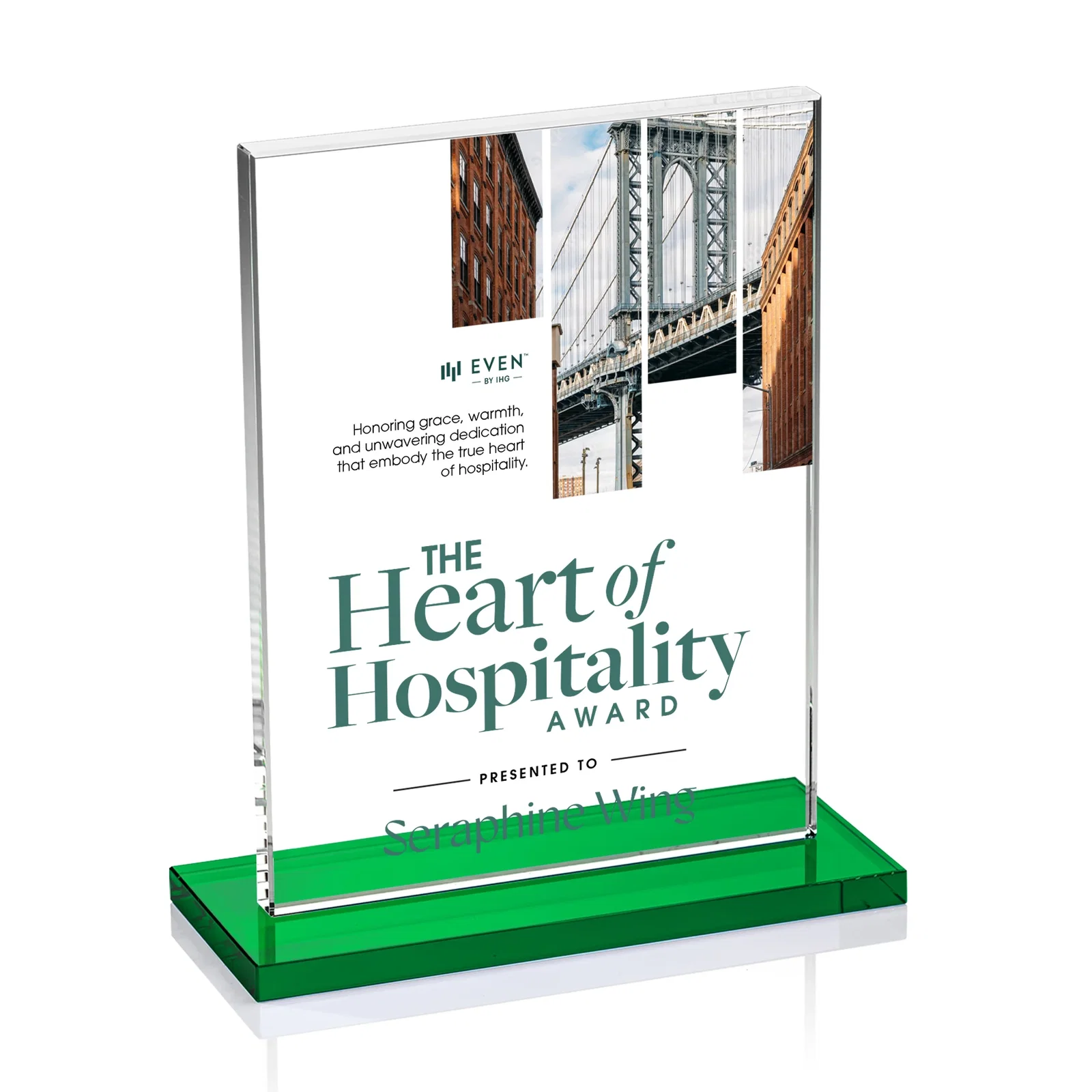 Promotional Jade Crystal Rectangle Award On A Jade Base, Vertical Or Horizontal for retirement presentations