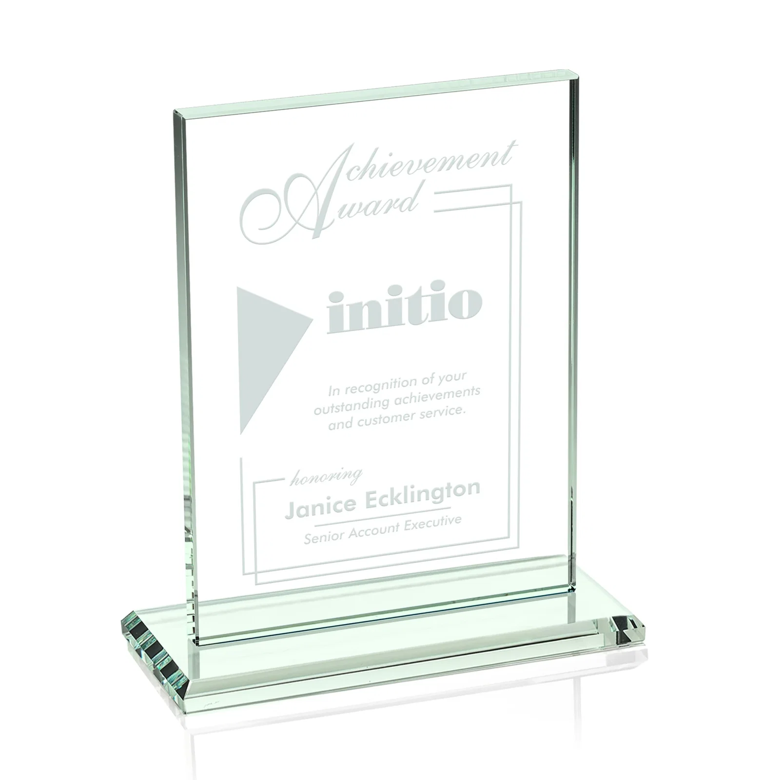 Custom Jade Crystal Rectangle Award On A Jade Base, Vertical Or Horizontal for service anniversary gifts