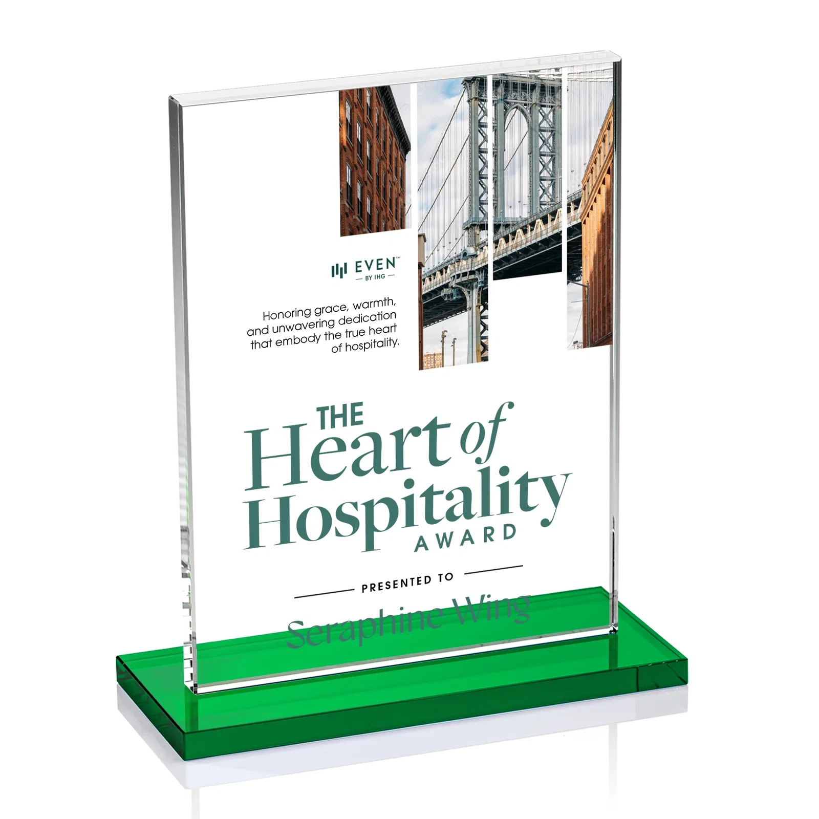 Promotional Jade Crystal Rectangle Award On A Jade Base, Vertical Or Horizontal for team milestone celebrations