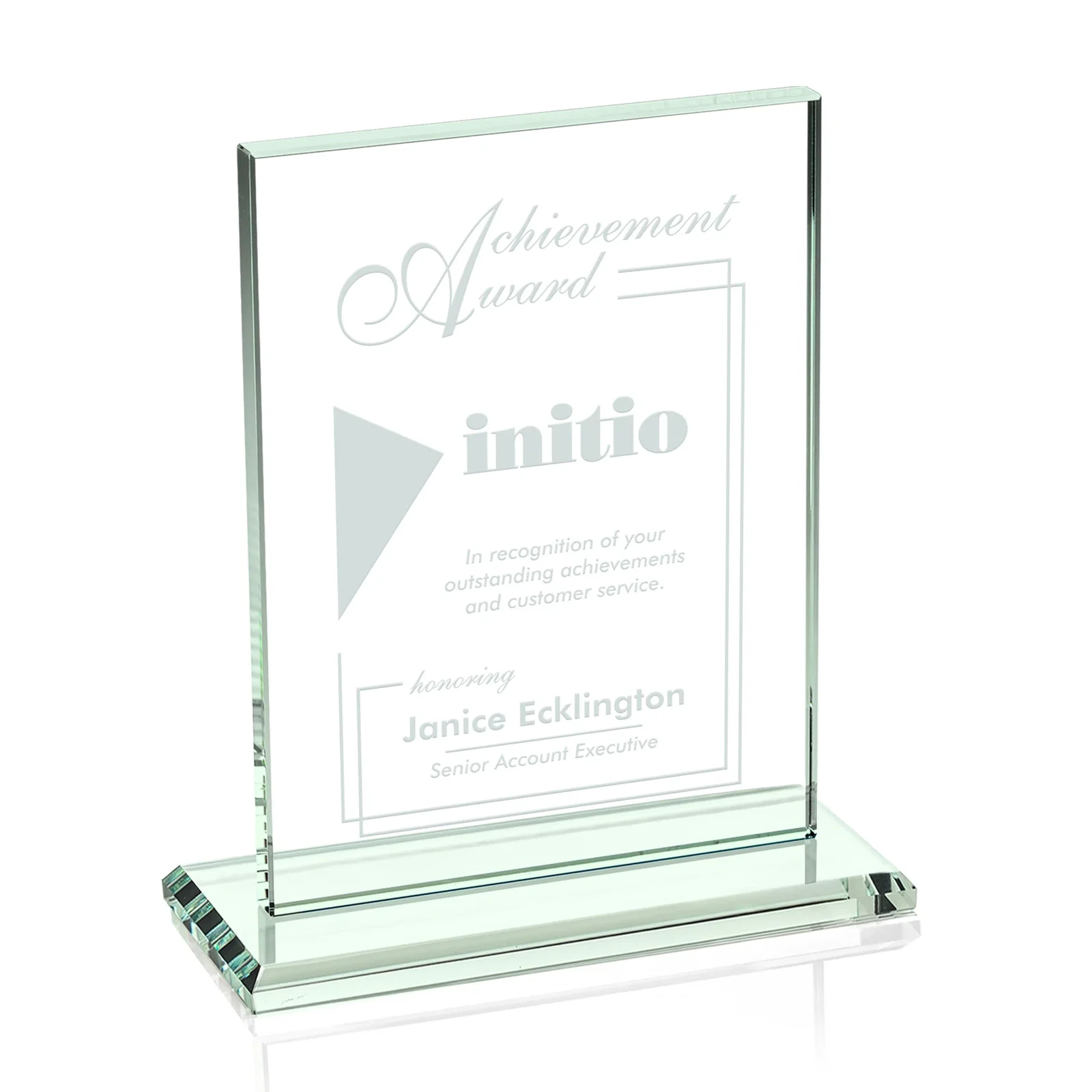 Custom Jade Crystal Rectangle Award On A Jade Base, Vertical Or Horizontal for sales achievement awards