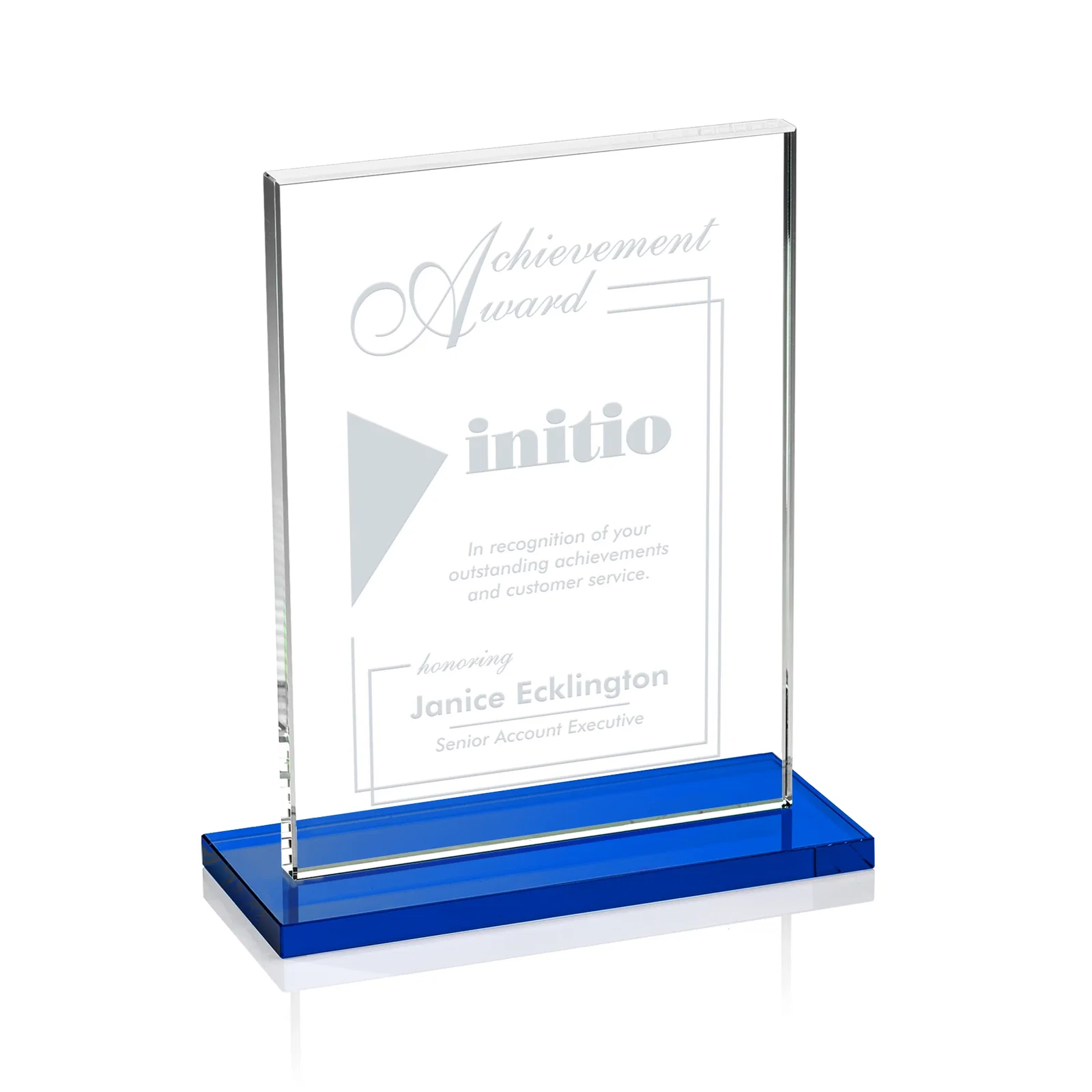 Branded Jade Crystal Rectangle Award On A Jade Base, Vertical Or Horizontal for retirement presentations