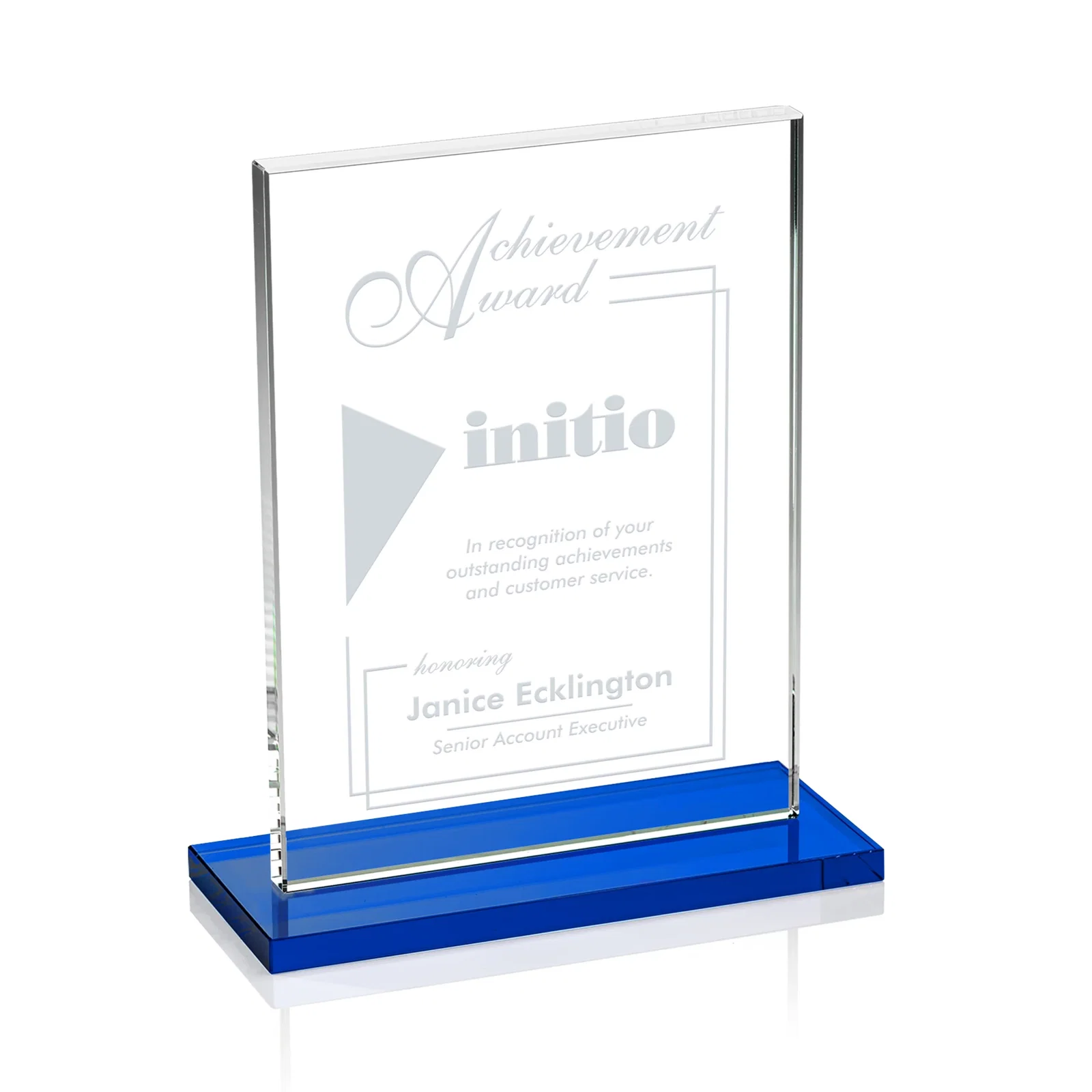 Branded Jade Crystal Rectangle Award On A Jade Base, Vertical Or Horizontal for team milestone celebrations