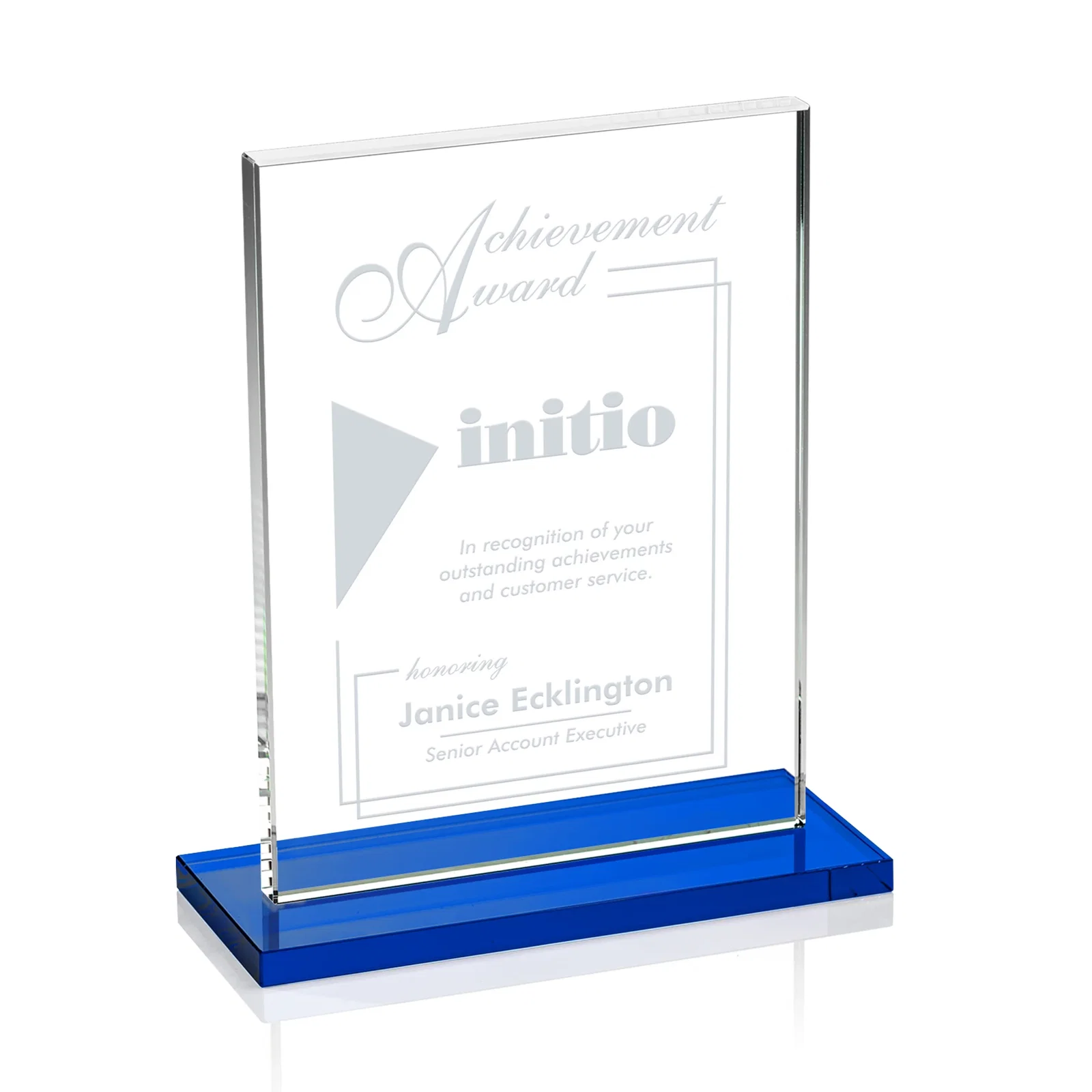 Branded Jade Crystal Rectangle Award On A Jade Base, Vertical Or Horizontal for donor appreciation