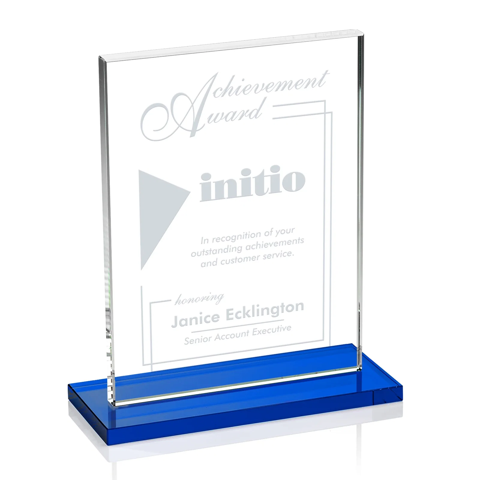 Branded Jade Crystal Rectangle Award On A Jade Base, Vertical Or Horizontal for safety achievement programs