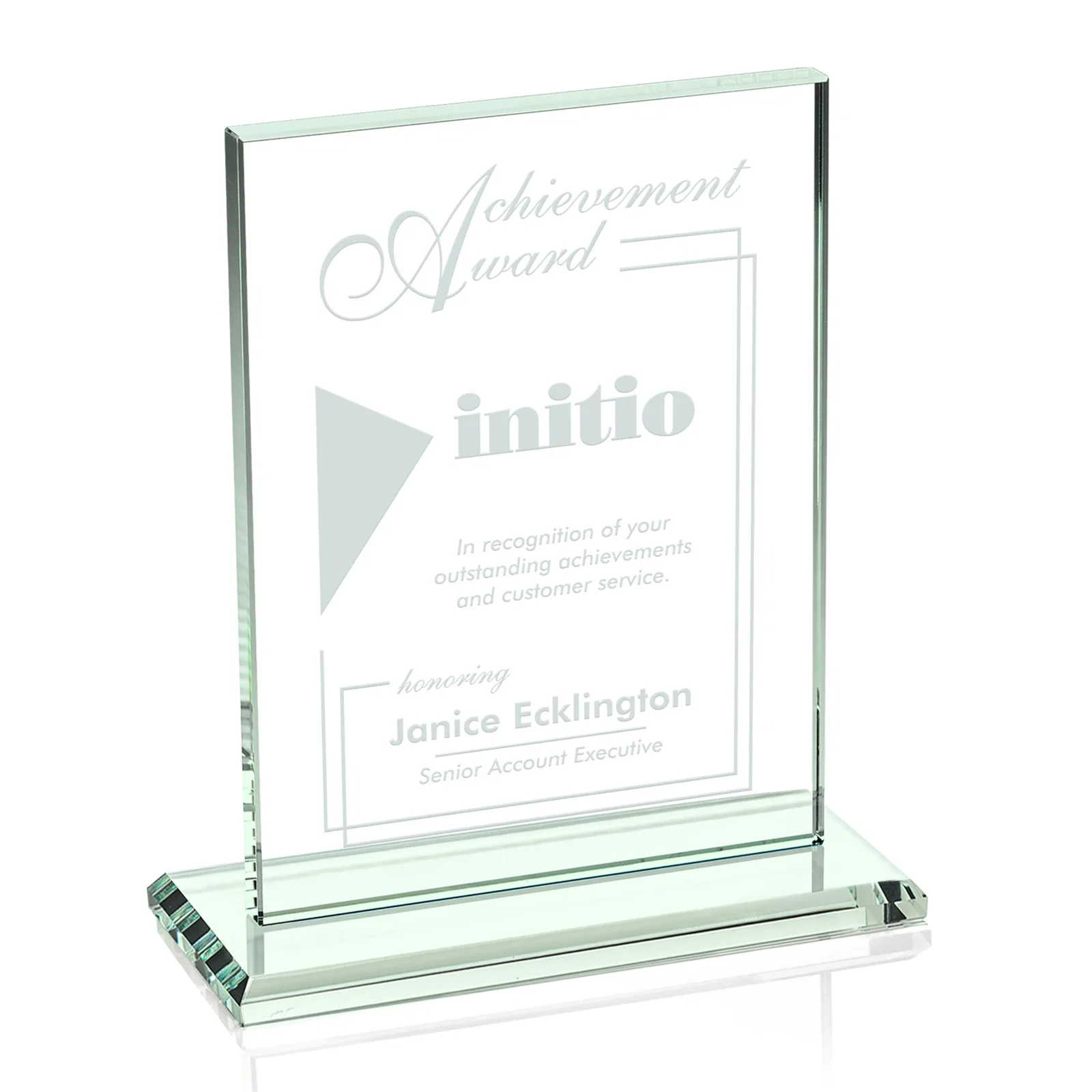 Custom Jade Crystal Rectangle Award On A Jade Base, Vertical Or Horizontal for retirement presentations