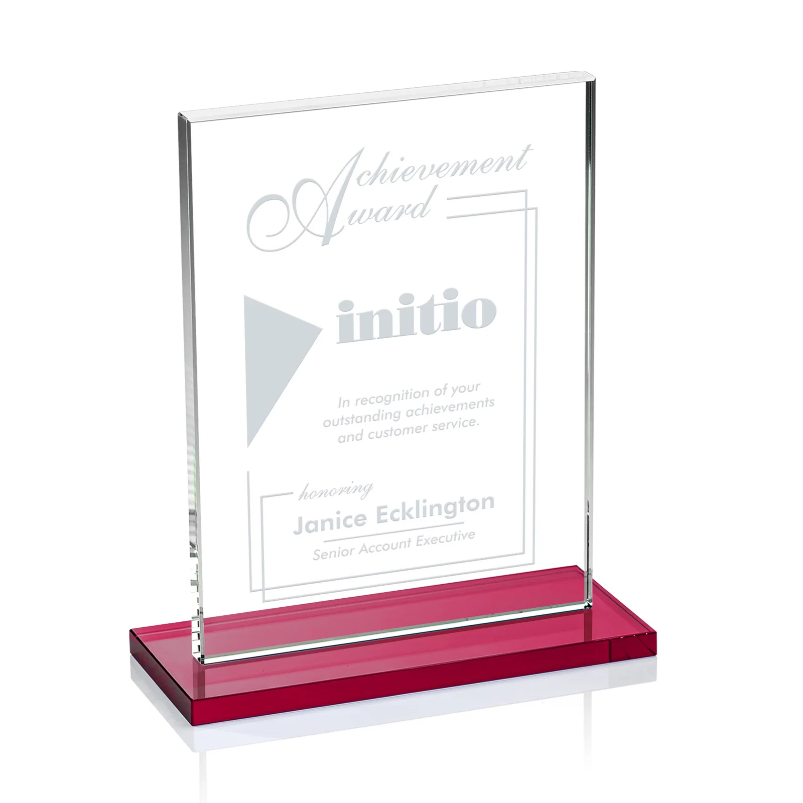 Custom printed Jade Crystal Rectangle Award On A Jade Base, Vertical Or Horizontal for retirement presentations
