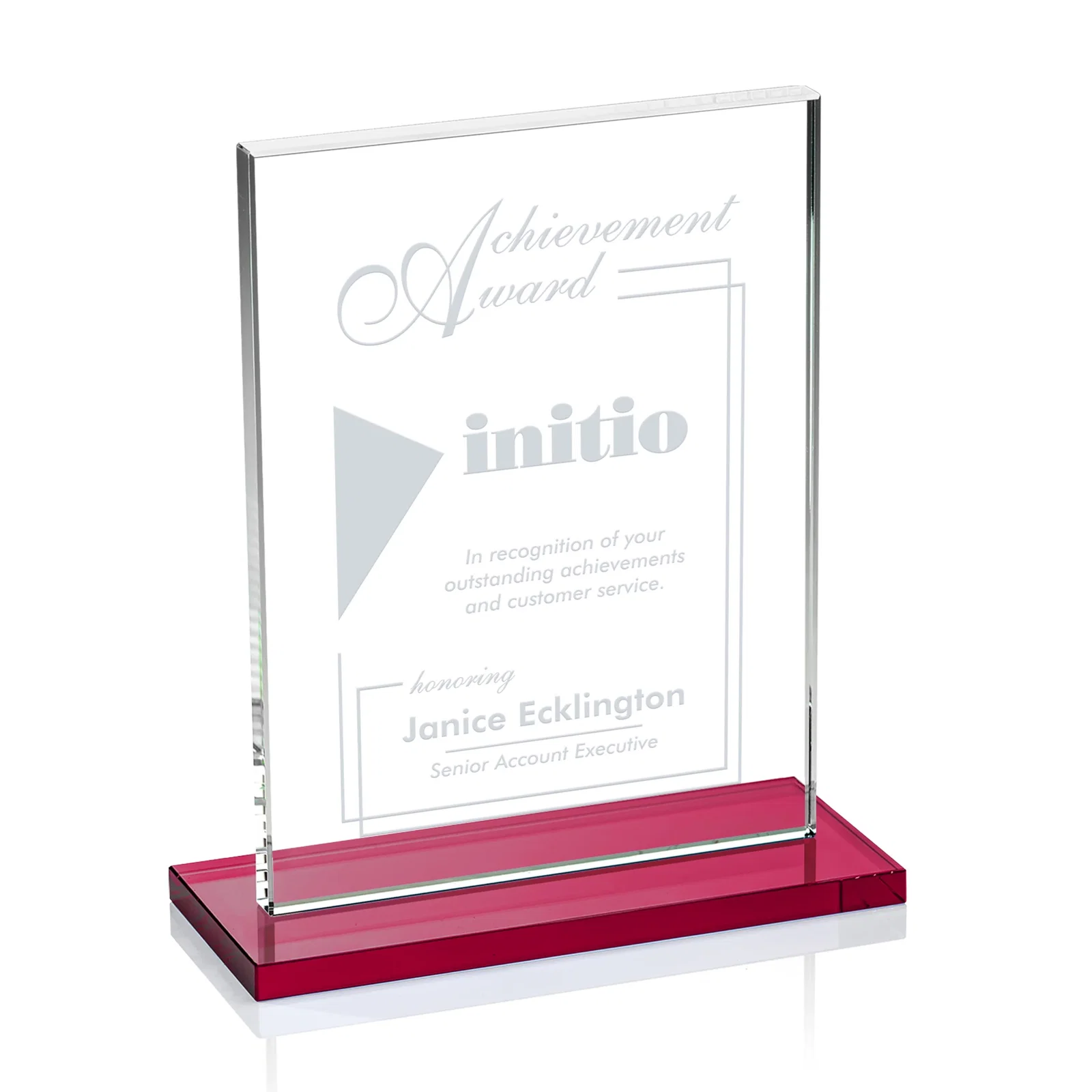 Custom printed Jade Crystal Rectangle Award On A Jade Base, Vertical Or Horizontal for team milestone celebrations