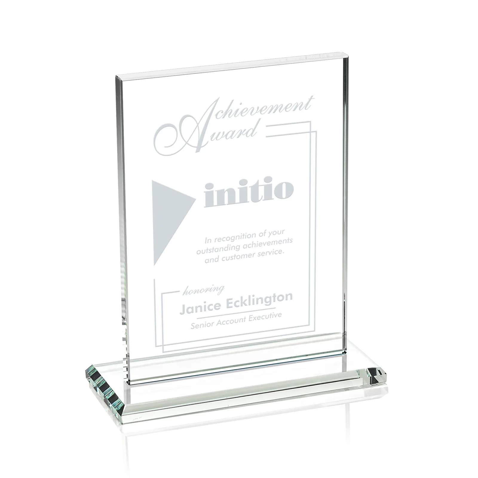 Custom Jade Crystal Rectangle Award On A Jade Base, Vertical Or Horizontal for team milestone celebrations