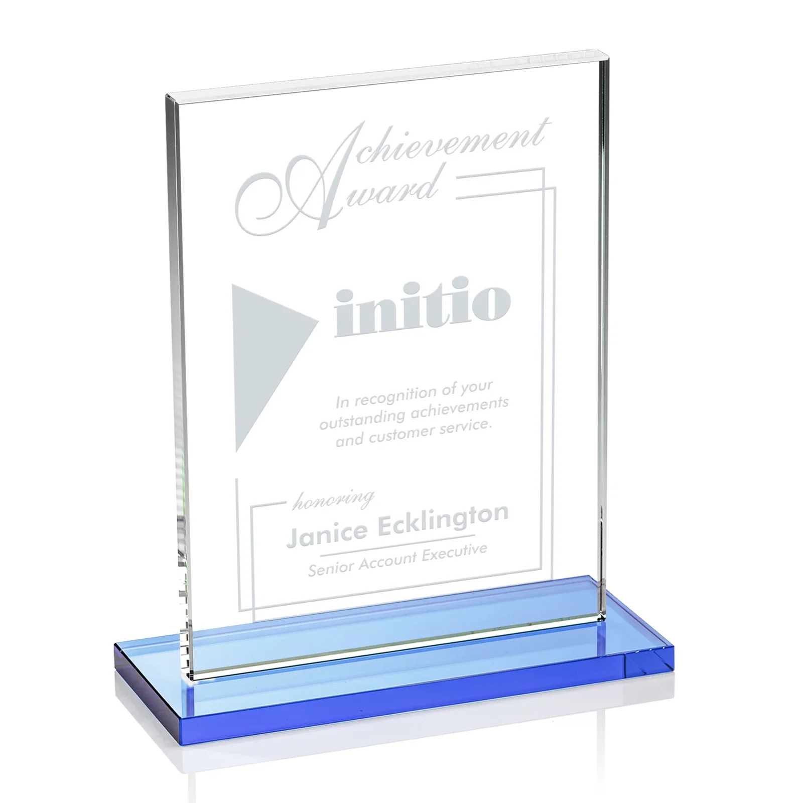 Customized Jade Crystal Rectangle Award On A Jade Base, Vertical Or Horizontal for retirement presentations