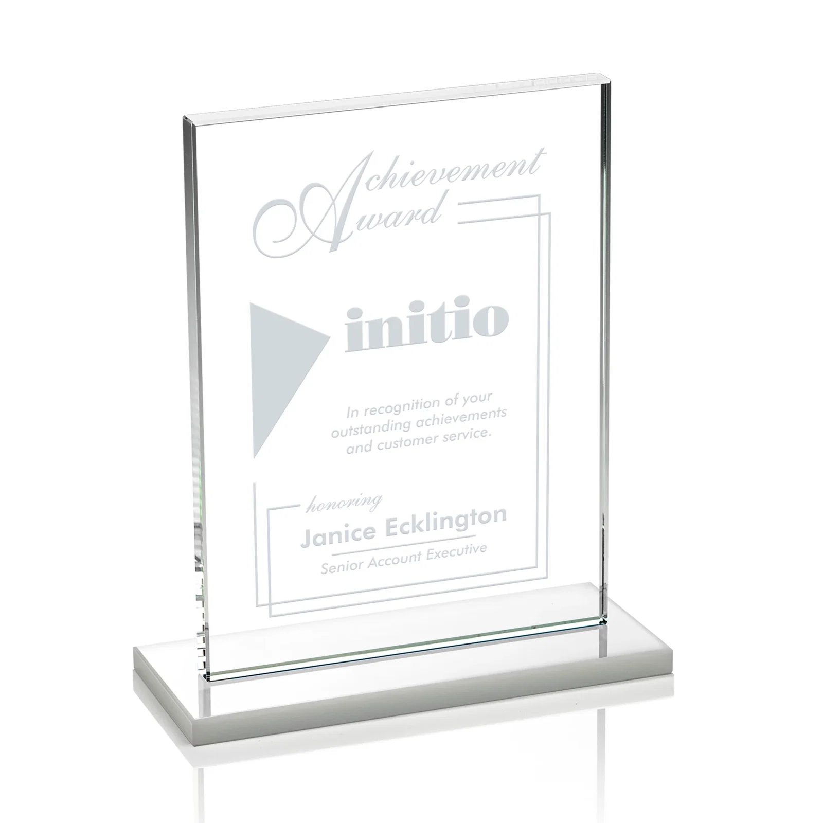 Custom engraved Jade Crystal Rectangle Award On A Jade Base, Vertical Or Horizontal for employee recognition