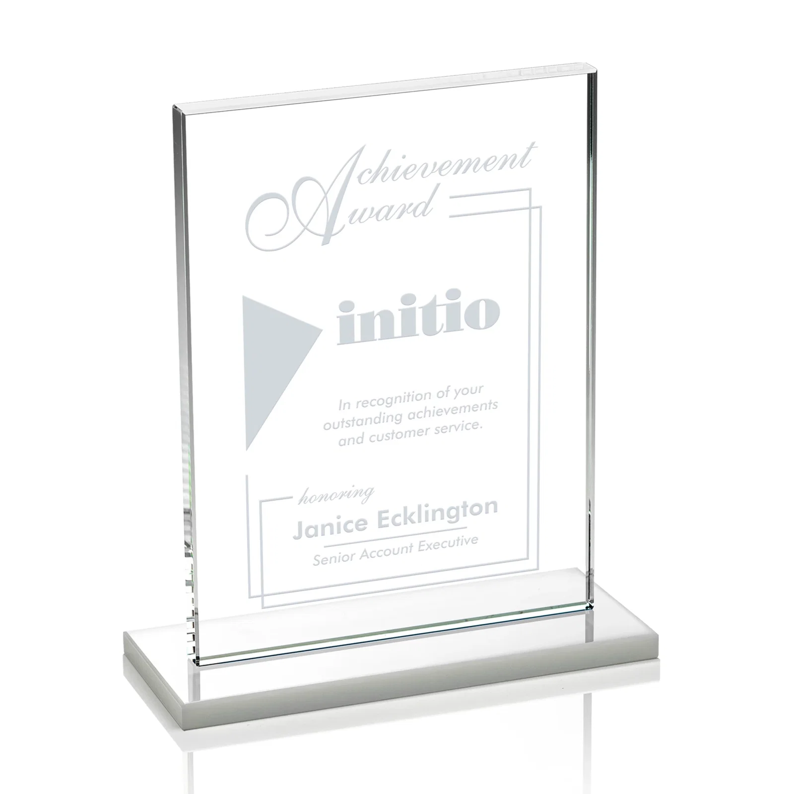 Custom engraved Jade Crystal Rectangle Award On A Jade Base, Vertical Or Horizontal for corporate award ceremonies