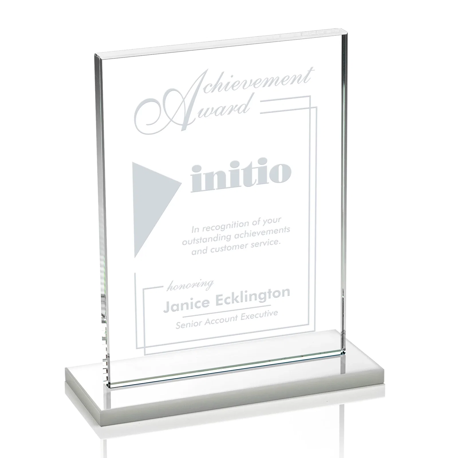 Custom engraved Jade Crystal Rectangle Award On A Jade Base, Vertical Or Horizontal for service anniversary gifts