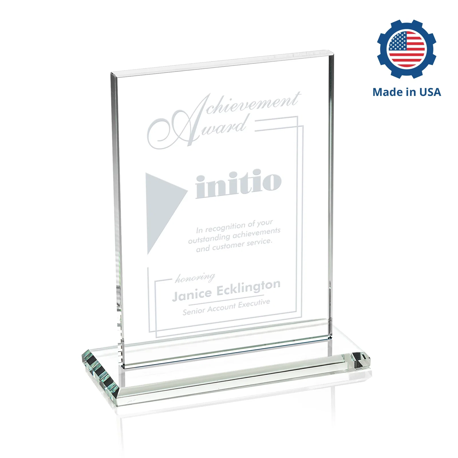 Custom Jade Crystal Rectangle Award On A Jade Base, Vertical Or Horizontal, with your logo for corporate award ceremonies