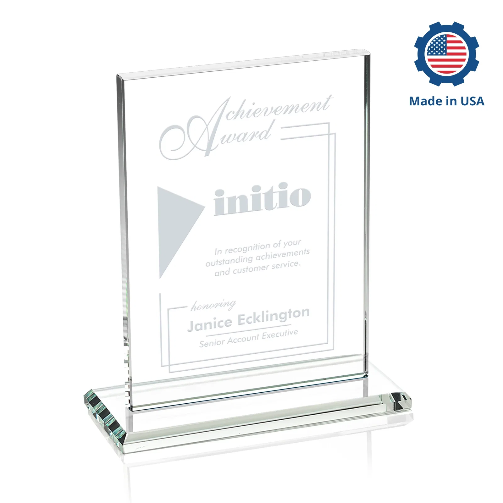 Custom Jade Crystal Rectangle Award On A Jade Base, Vertical Or Horizontal, with your logo for service anniversary gifts