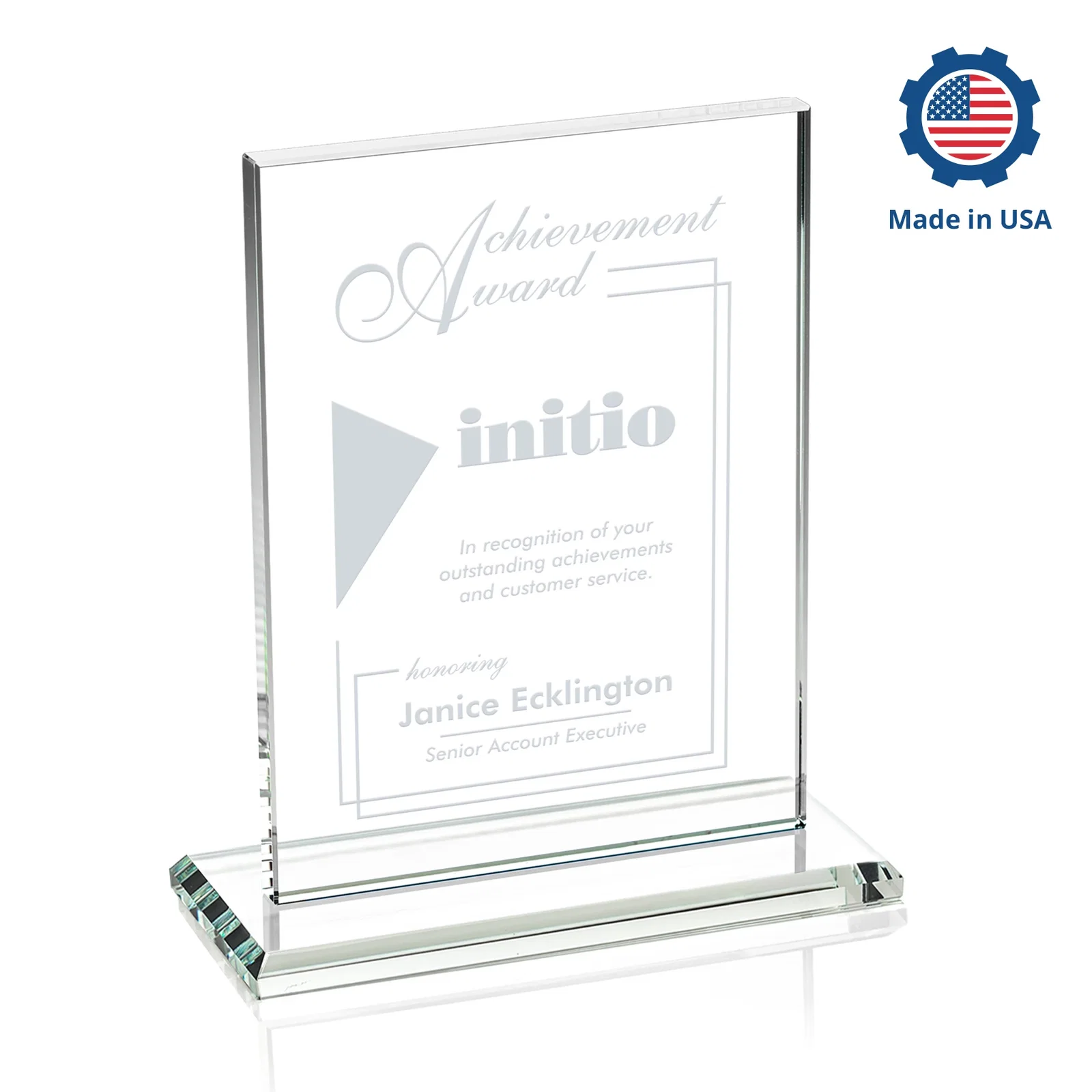 Custom Jade Crystal Rectangle Award On A Jade Base, Vertical Or Horizontal, with your logo for sales achievement awards