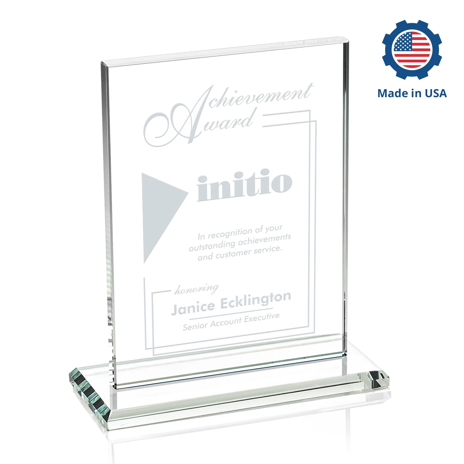 Custom Jade Crystal Rectangle Award On A Jade Base, Vertical Or Horizontal, with your logo for retirement presentations