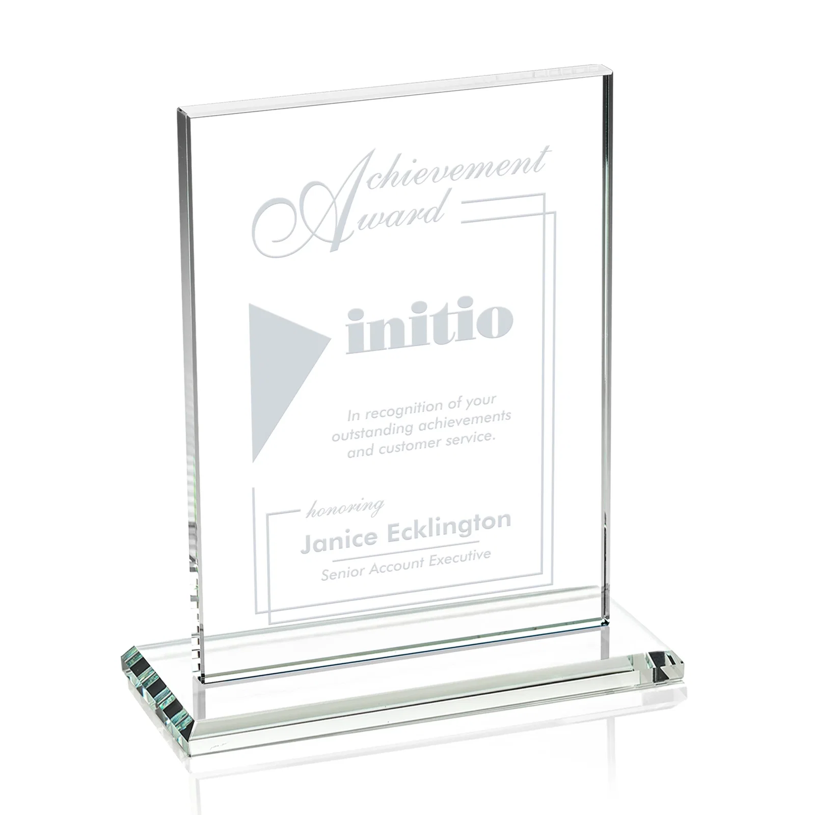 Custom Jade Crystal Rectangle Award On A Jade Base, Vertical Or Horizontal for safety achievement programs