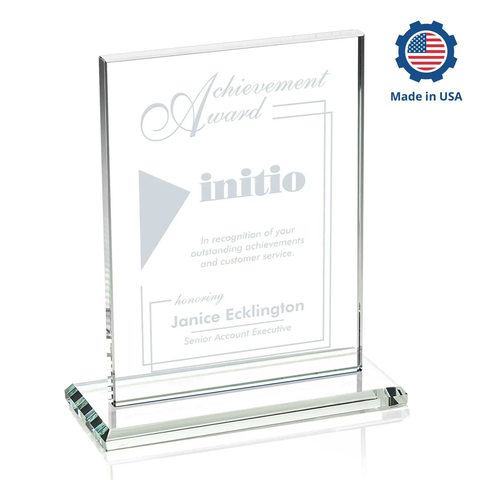 Custom Jade Crystal Rectangle Award On A Jade Base, Vertical Or Horizontal, with your logo for team milestone celebrations
