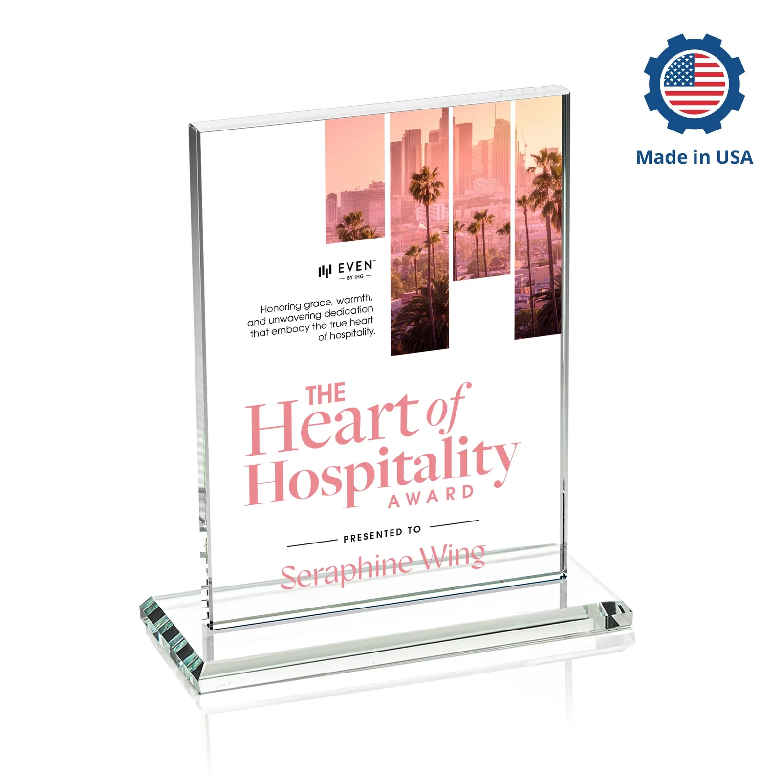 Custom Jade Crystal Rectangle Award On A Jade Base, Vertical Or Horizontal, with your logo for donor appreciation