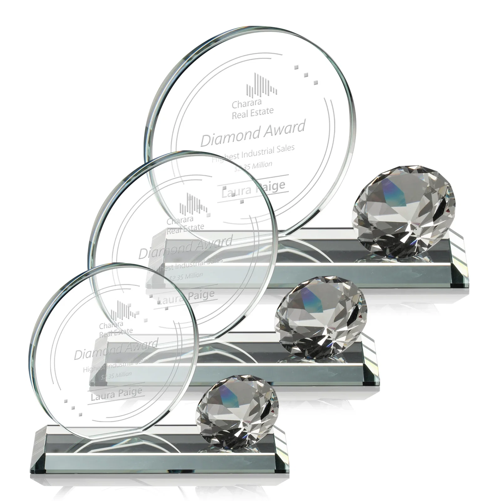 Custom Starfire Crystal Disc Award With Gemstone Diamond Accent for employee recognition