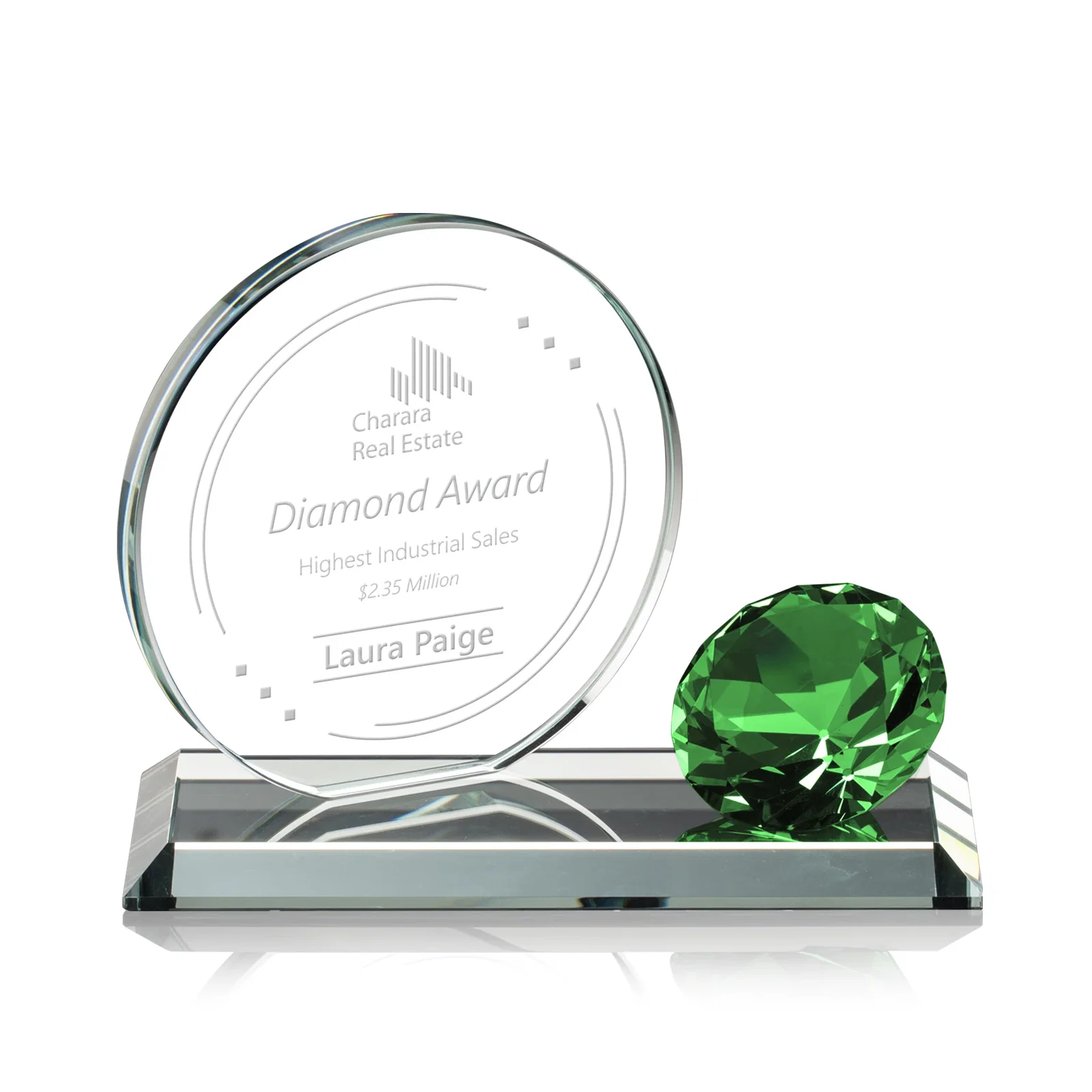 Custom Starfire Crystal Disc Award With Gemstone Diamond Accent for volunteer appreciation