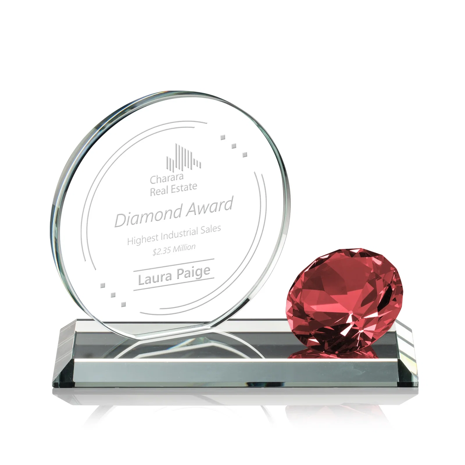 Personalized Starfire Crystal Disc Award With Gemstone Diamond Accent for corporate award ceremonies
