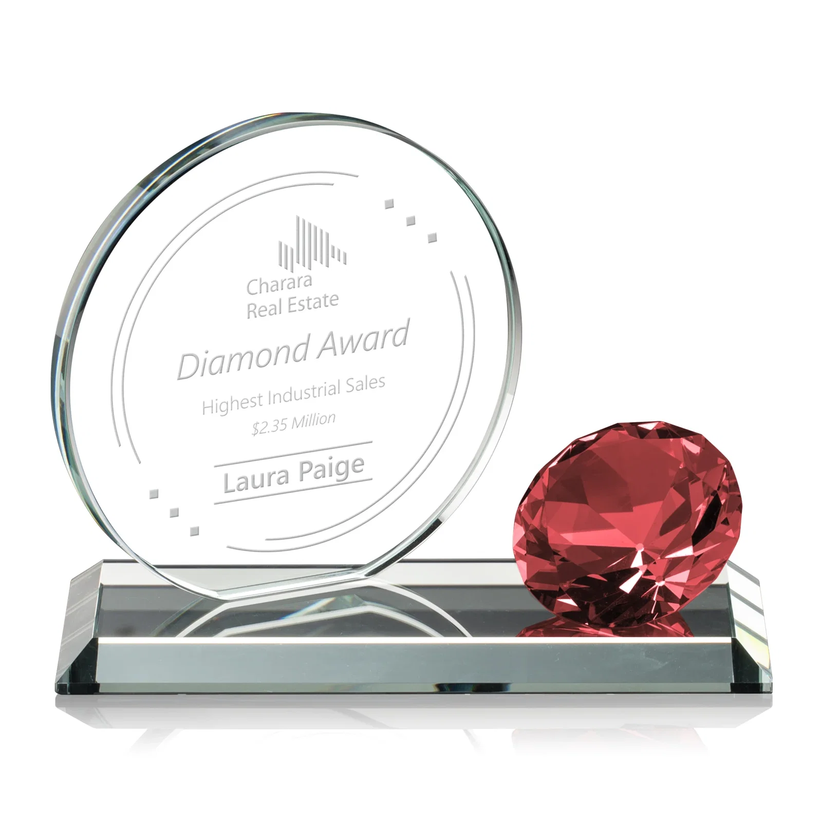 Personalized Starfire Crystal Disc Award With Gemstone Diamond Accent for sales achievement awards