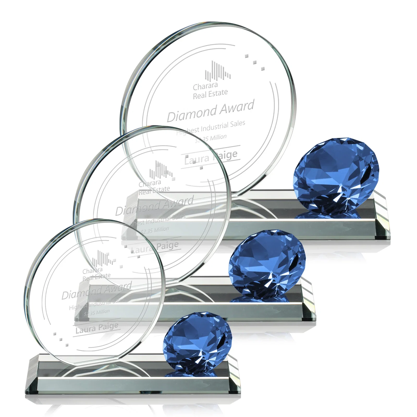 Personalized Starfire Crystal Disc Award With Gemstone Diamond Accent for retirement presentations