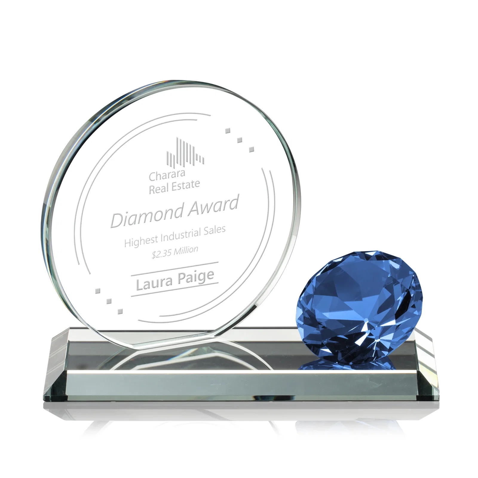 Personalized Starfire Crystal Disc Award With Gemstone Diamond Accent for donor appreciation