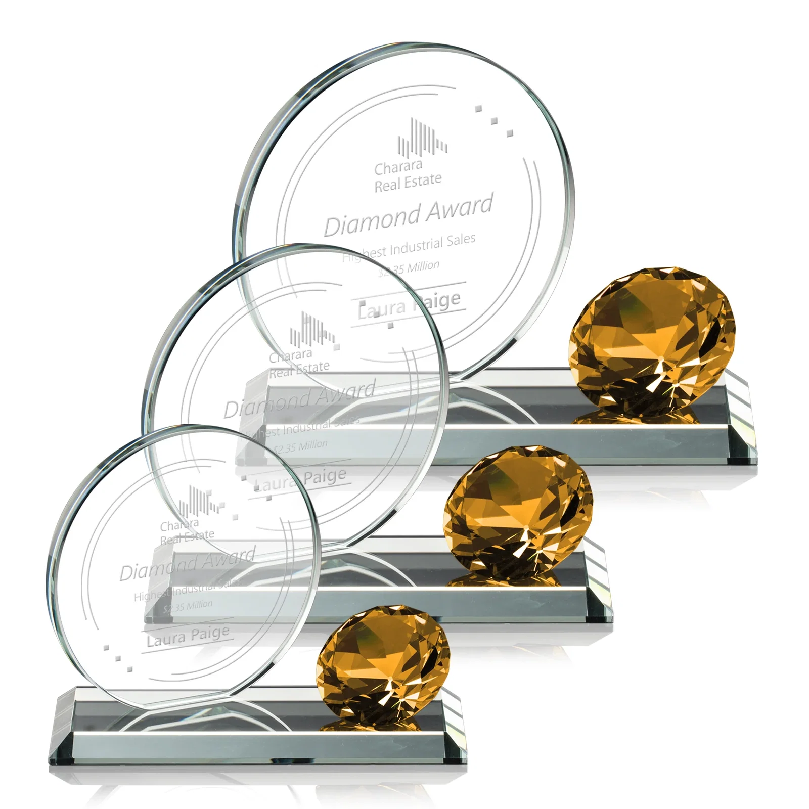Custom Starfire Crystal Disc Award With Gemstone Diamond Accent for retirement presentations