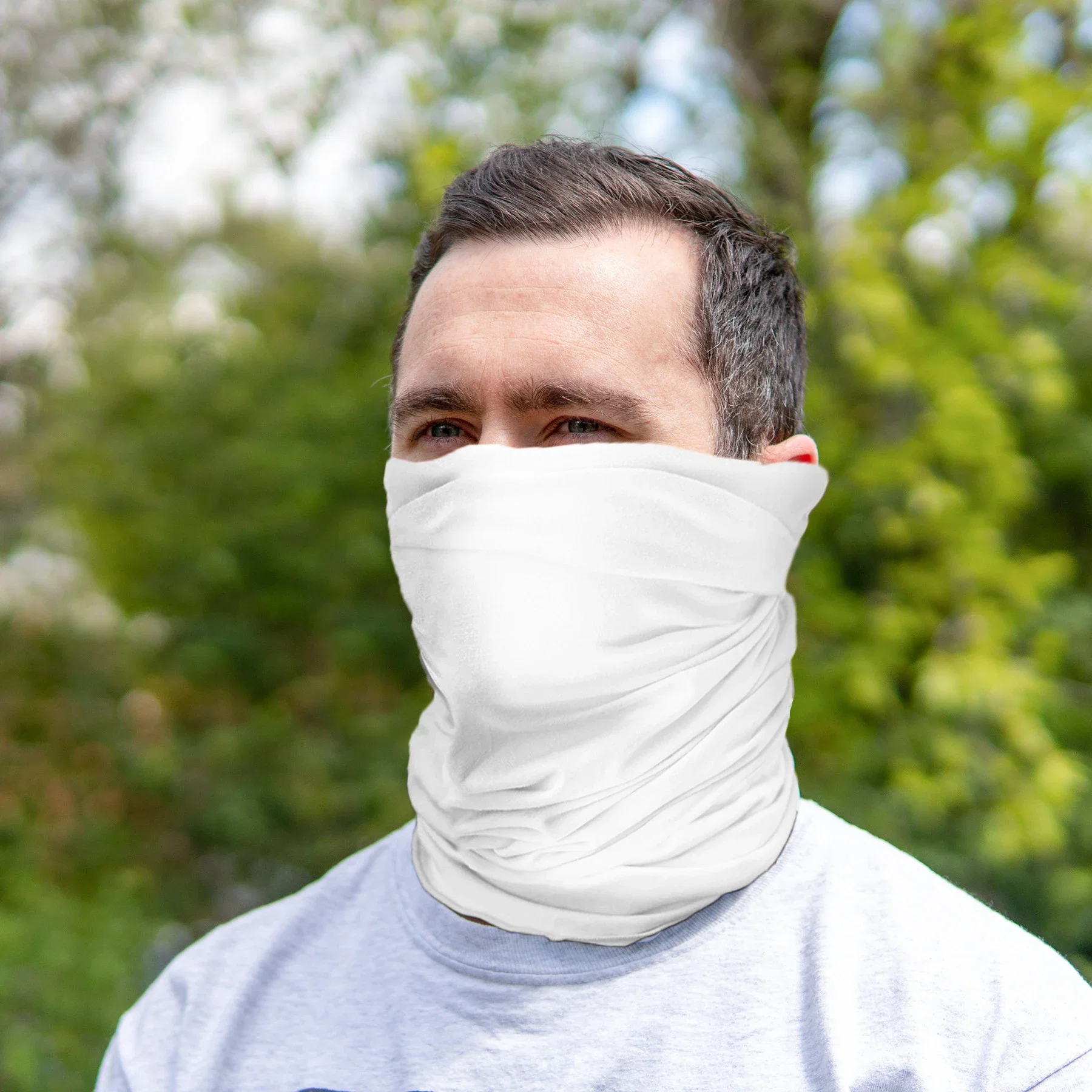 Encompass Premium Neck Gaiter: Dye Sublimation being worn
