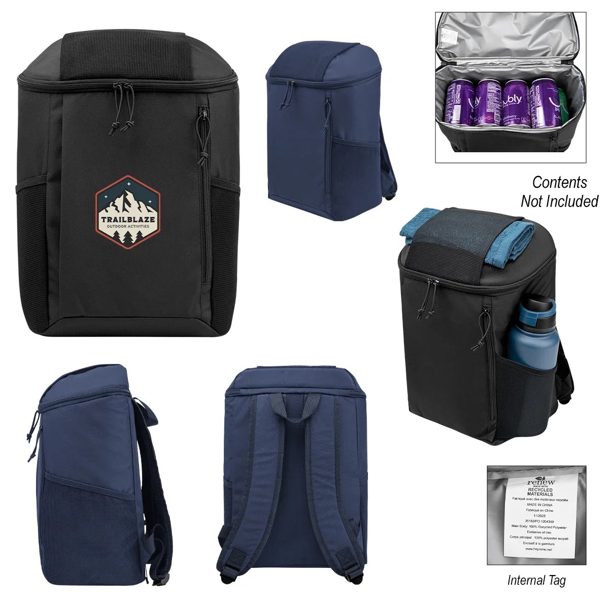 Navy colorway standing upright with straps visible