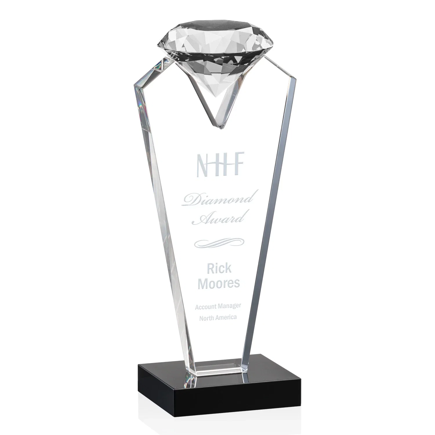 Custom Optical Crystal Gemstone Award on an Ebony Base for company anniversary events
