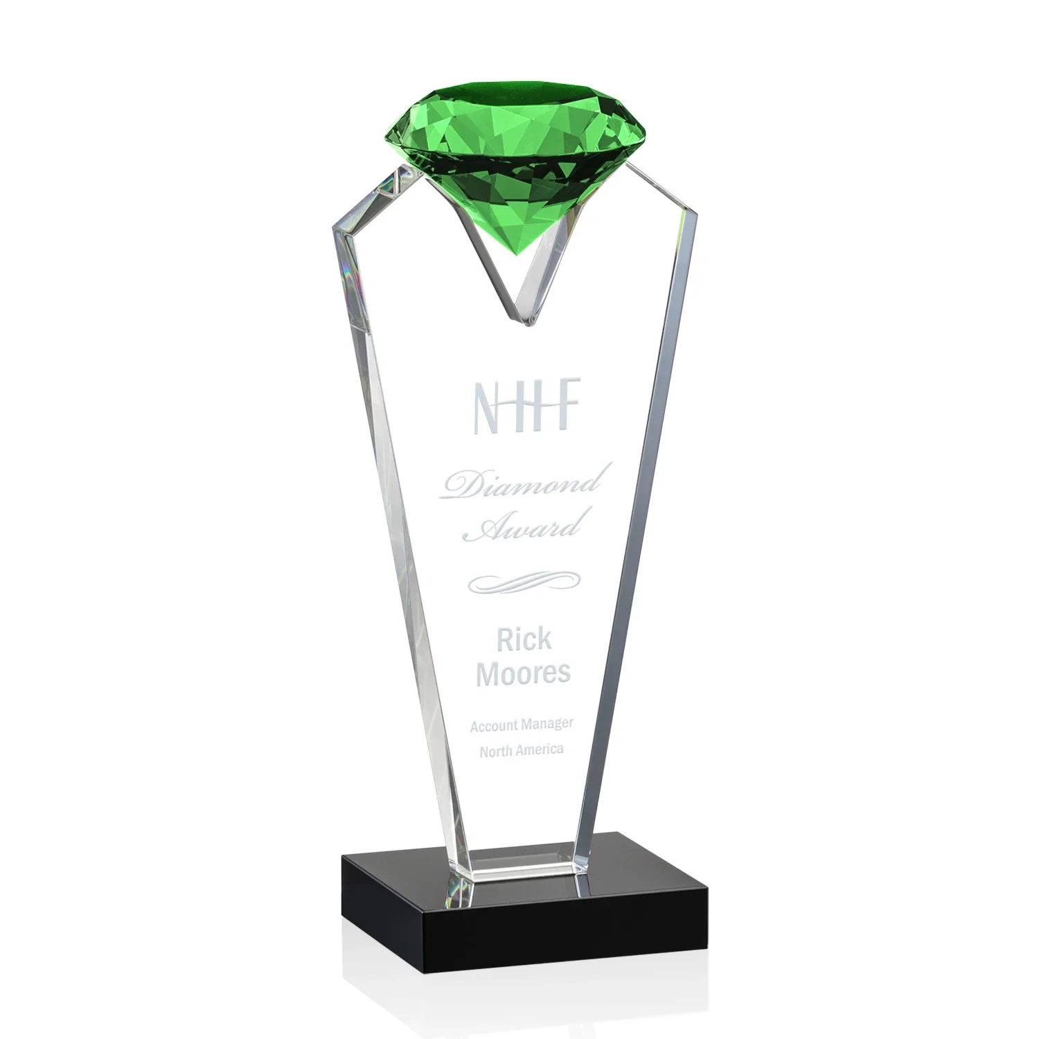 Personalized Optical Crystal Gemstone Award on an Ebony Base for corporate award ceremonies