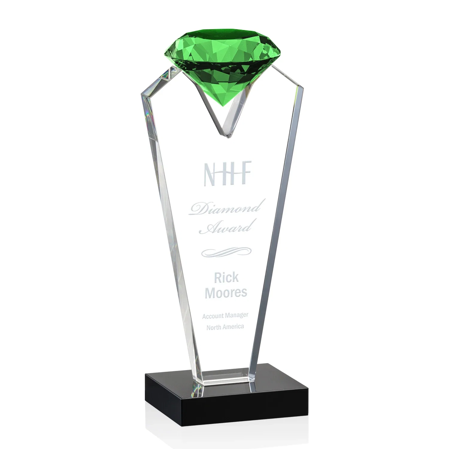 Personalized Optical Crystal Gemstone Award on an Ebony Base for service anniversary gifts