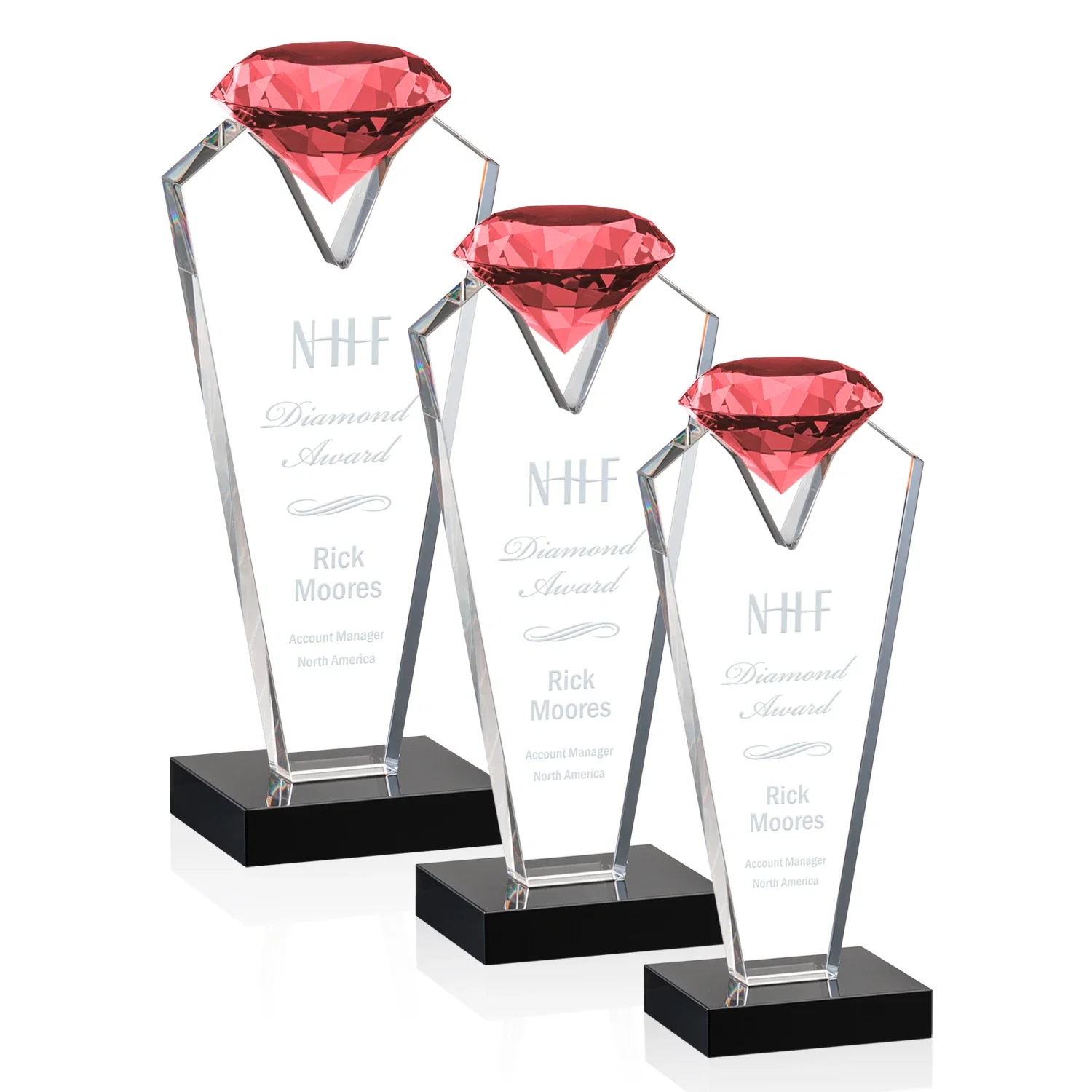 Personalized Optical Crystal Gemstone Award on an Ebony Base for retirement presentations