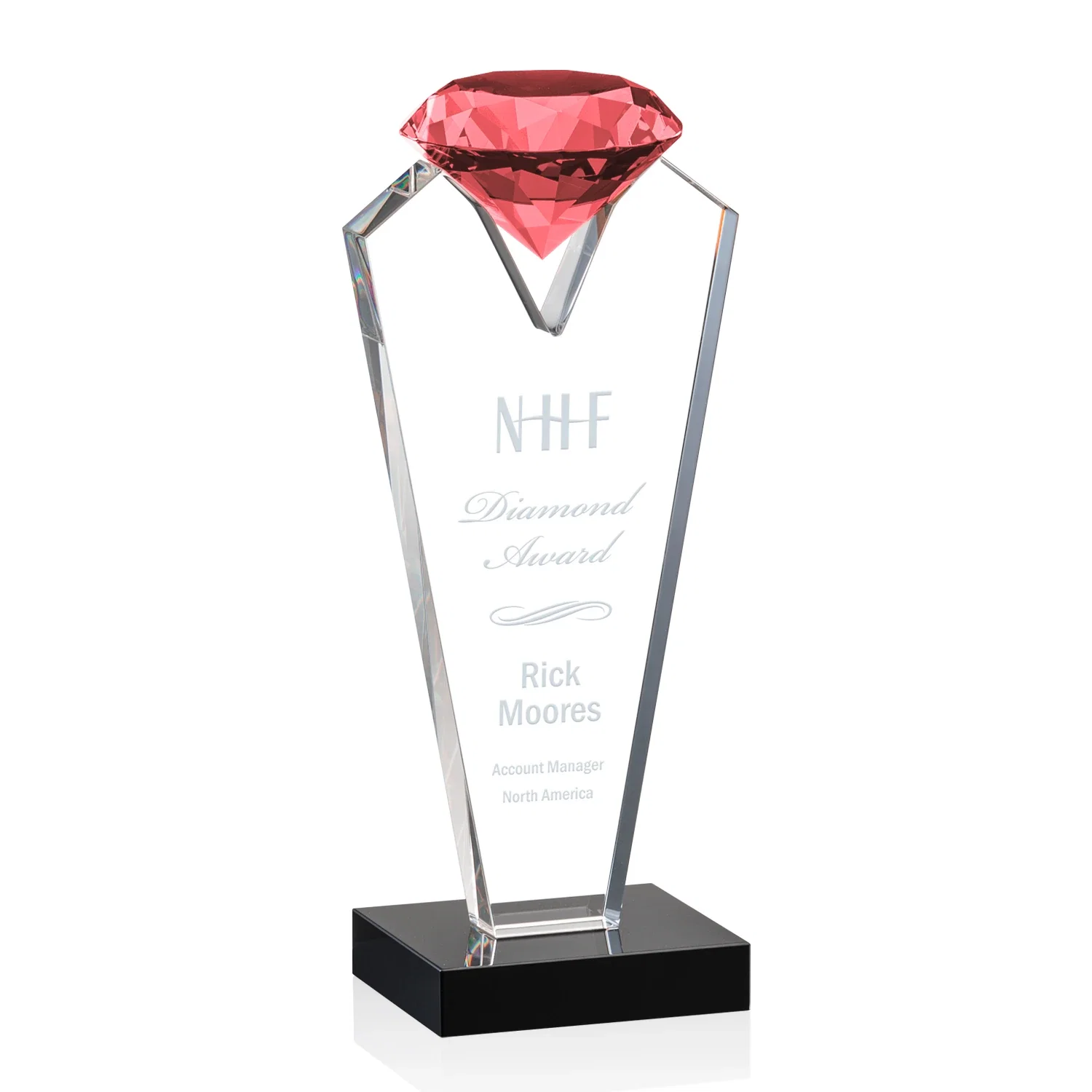Personalized Optical Crystal Gemstone Award on an Ebony Base for donor appreciation