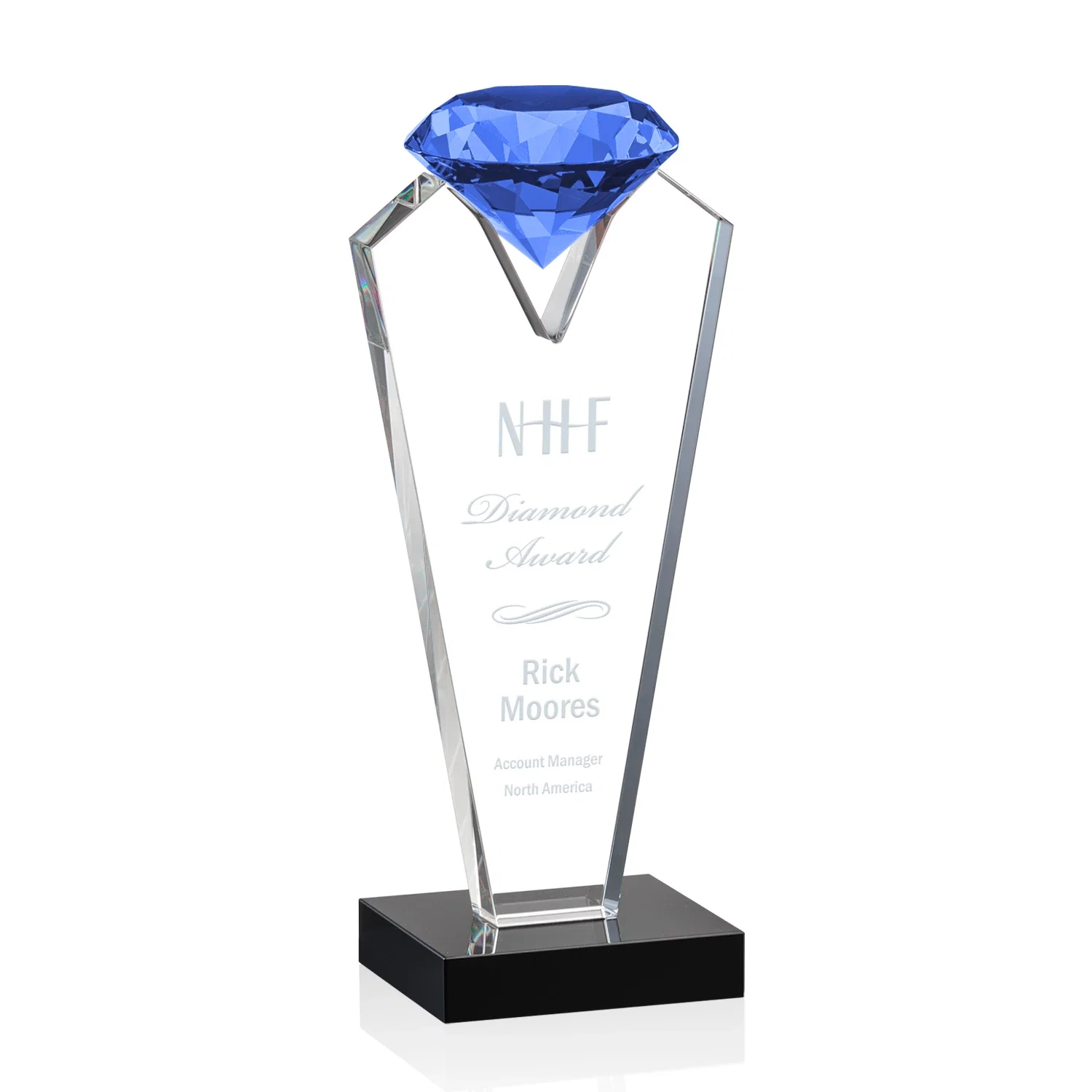 Custom Optical Crystal Gemstone Award on an Ebony Base for corporate award ceremonies