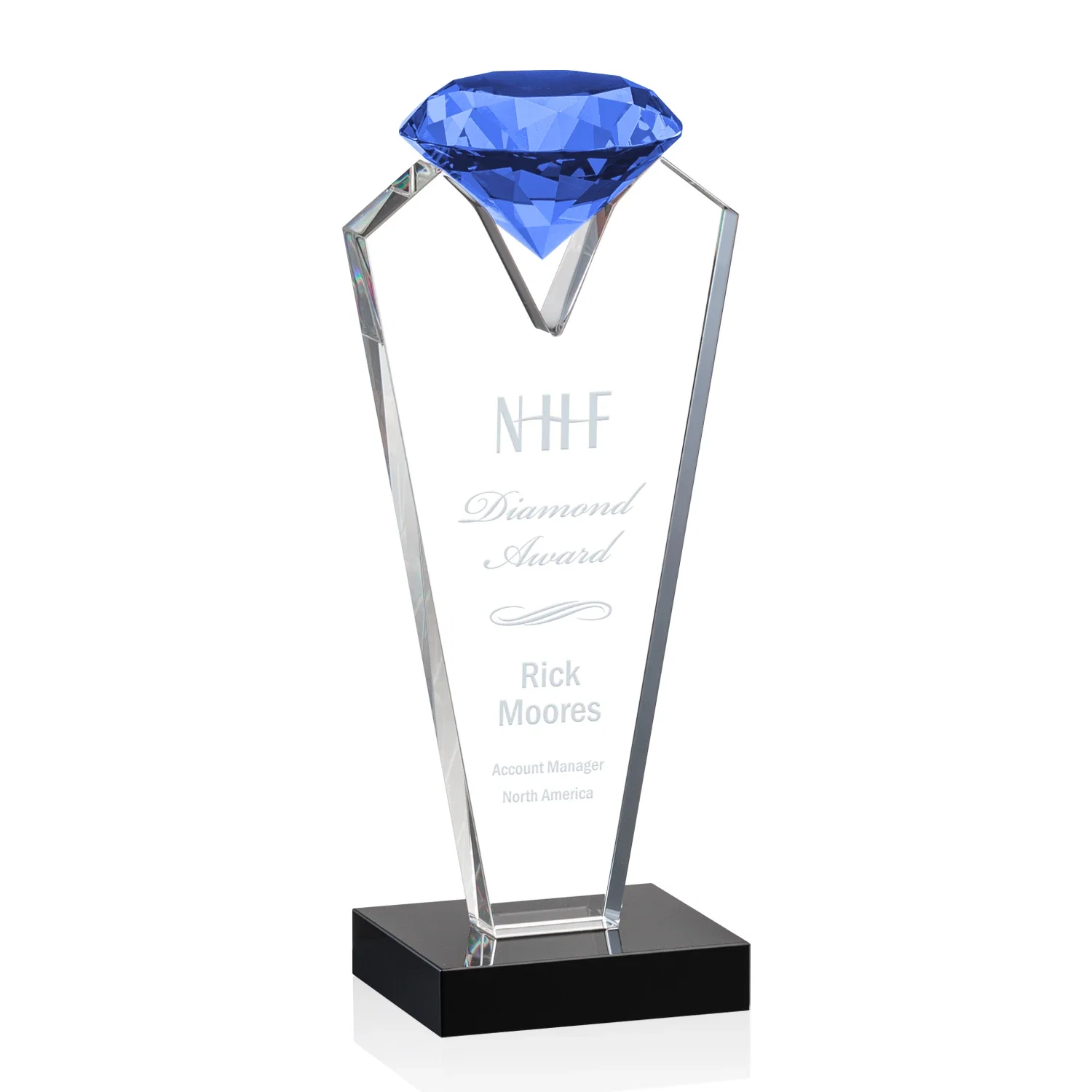 Custom Optical Crystal Gemstone Award on an Ebony Base for service anniversary gifts